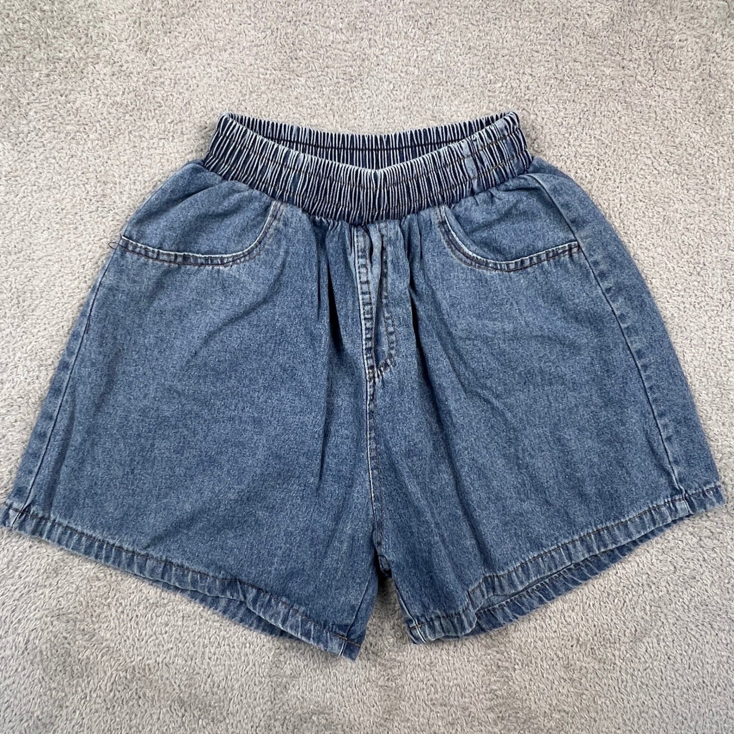 Retro Mom Aesthetic Denim Shorts Womens XS Blue Elastic High Waist VTG