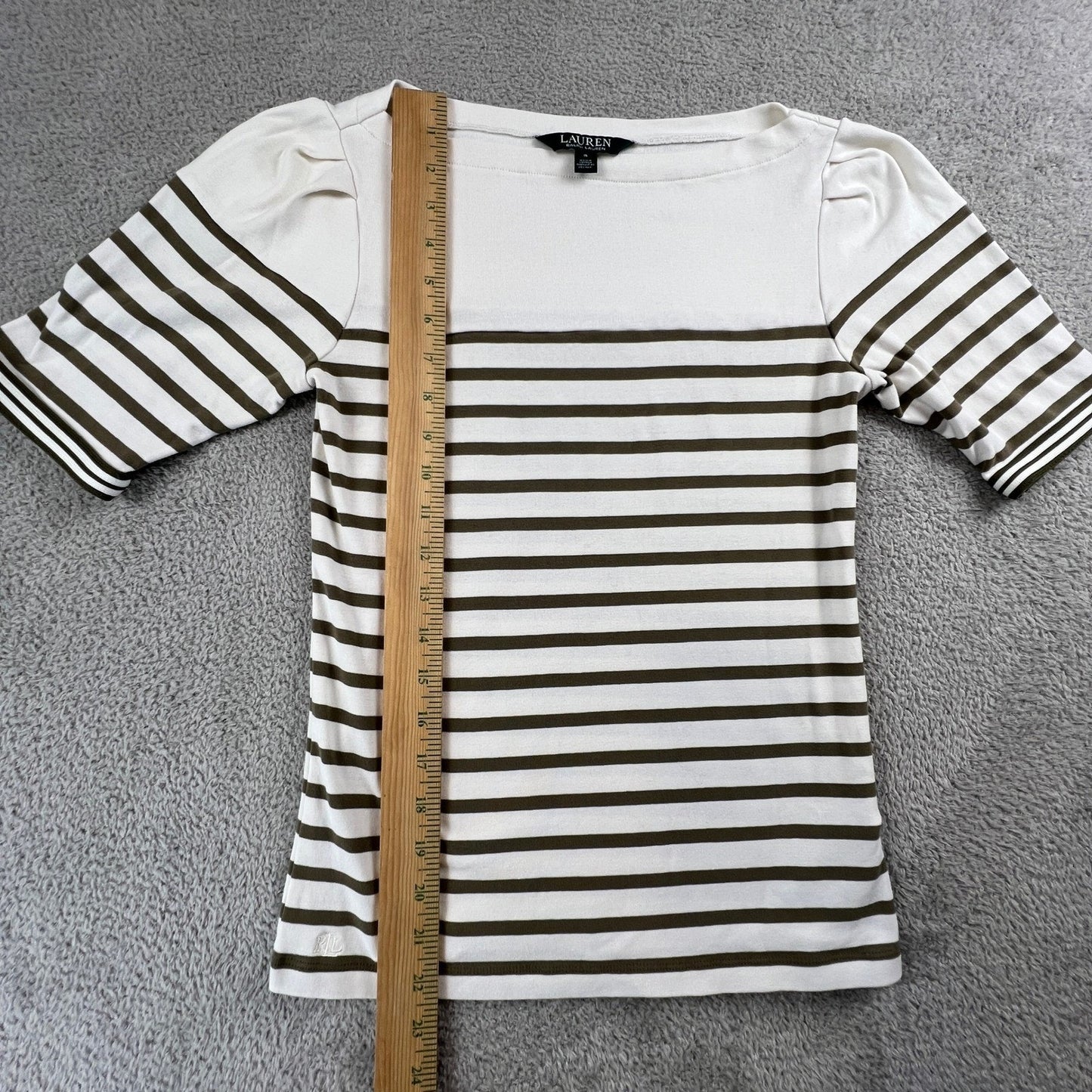 Lauren Ralph Lauren Womens Small Striped Top Cream Brown Preppy Coastal Chic