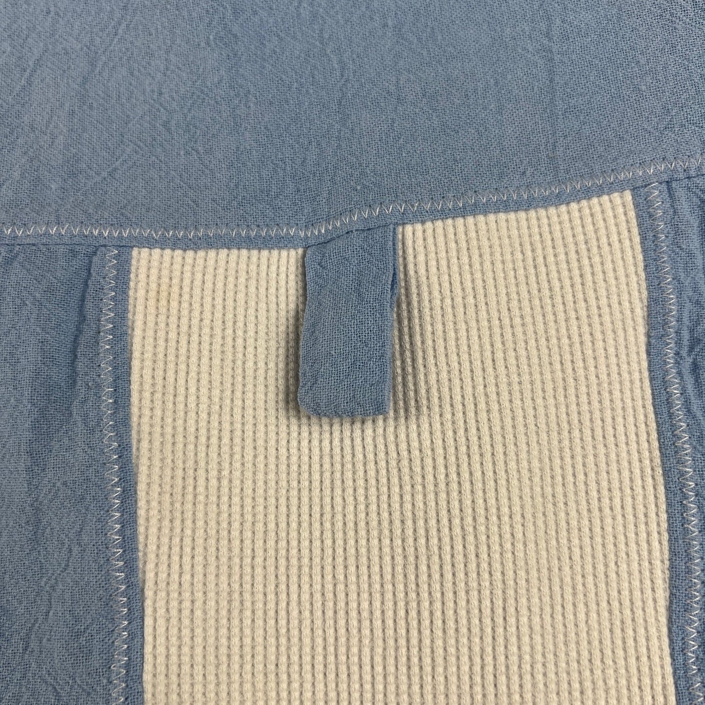 VTG Highlights Zip Up Shirt Womens Large Blue White Ribbed Panel Shoulder Pads