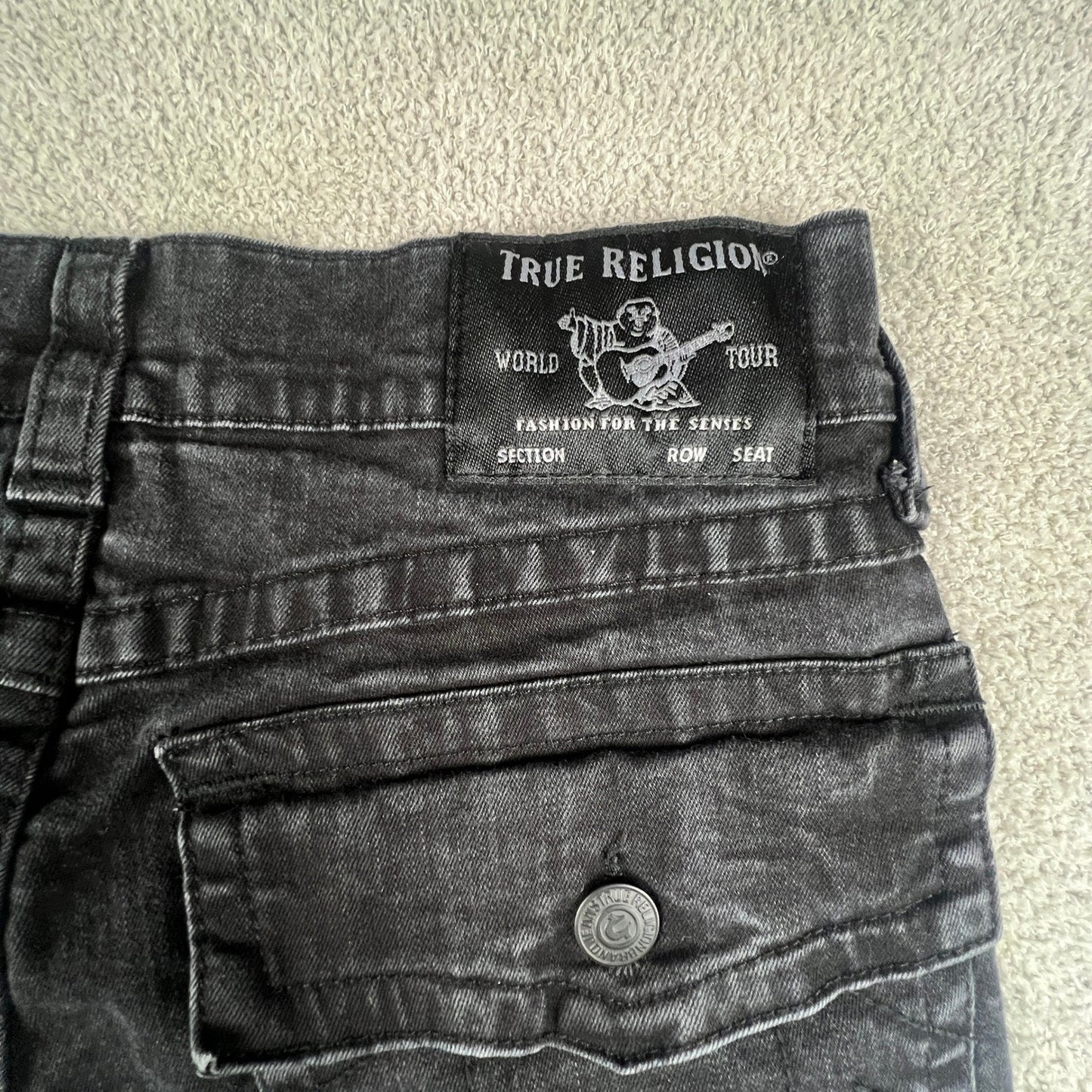 True Religion Skinny Jeans Mens Size 33 Rocco Flap Faded Black