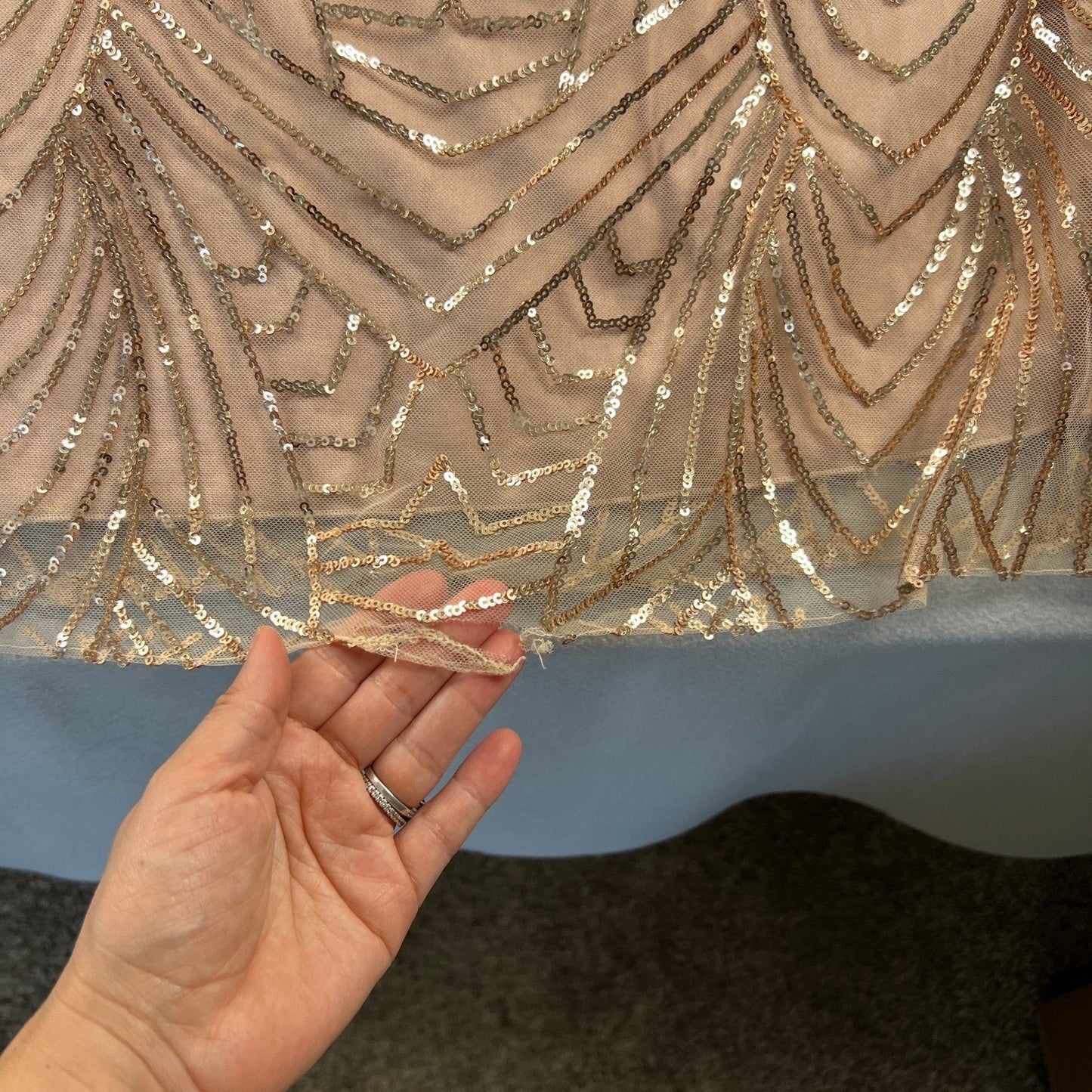 Sequin Maxi Dress Womens 10 Rose Gold Art Deco Formal Prom Gown Wedding Bridal