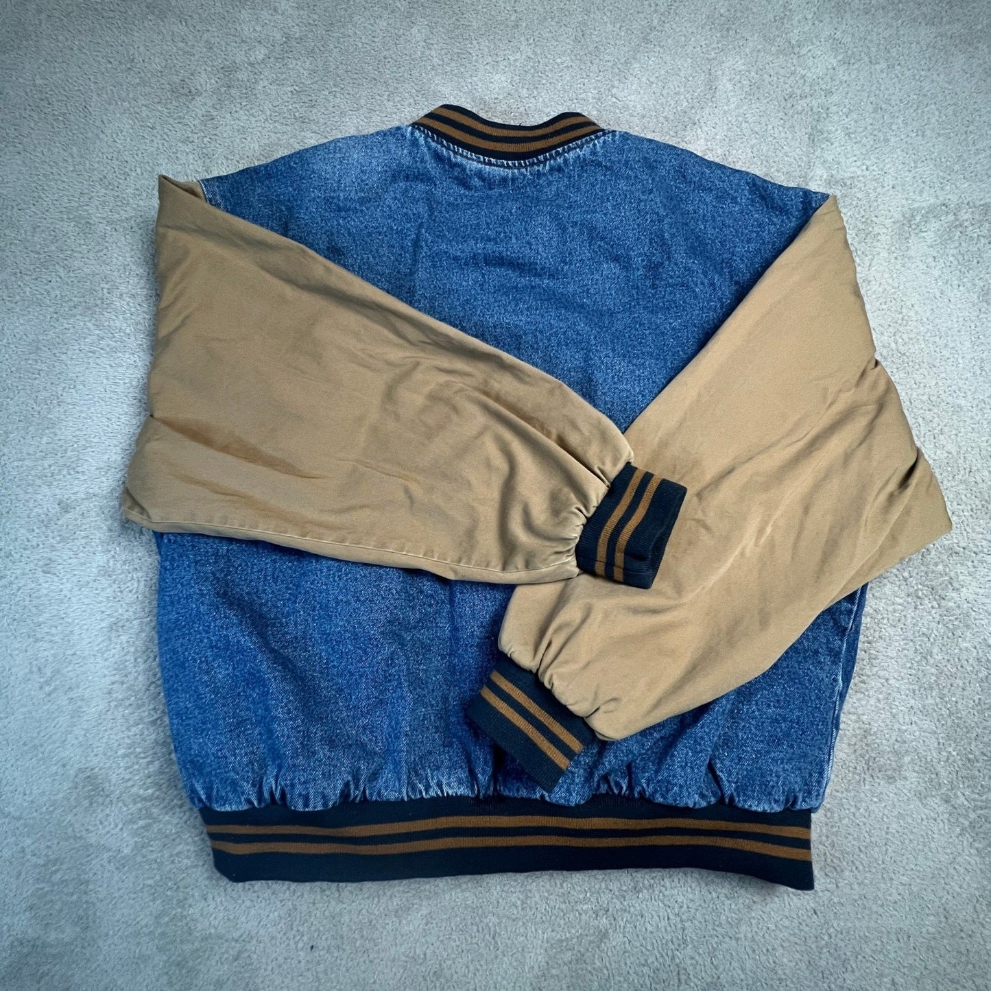 Veintage Dunbrooke Denim Jacket Mens XL Varsity Blue Tan Porta Dock Bomber