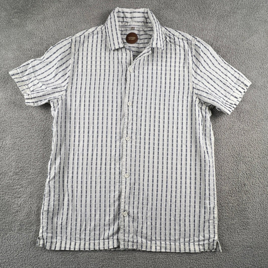 Linen Button Up Shirt Mens Medium White Blue Striped Cotton Blend Summer