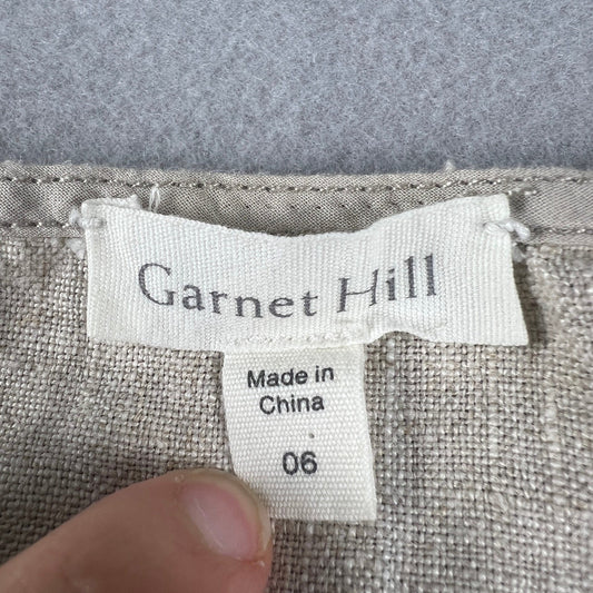 Garnet Hill Maxi Dress Womens 6 Beige Linen Striped Sleeveless Pockets Lagenlook