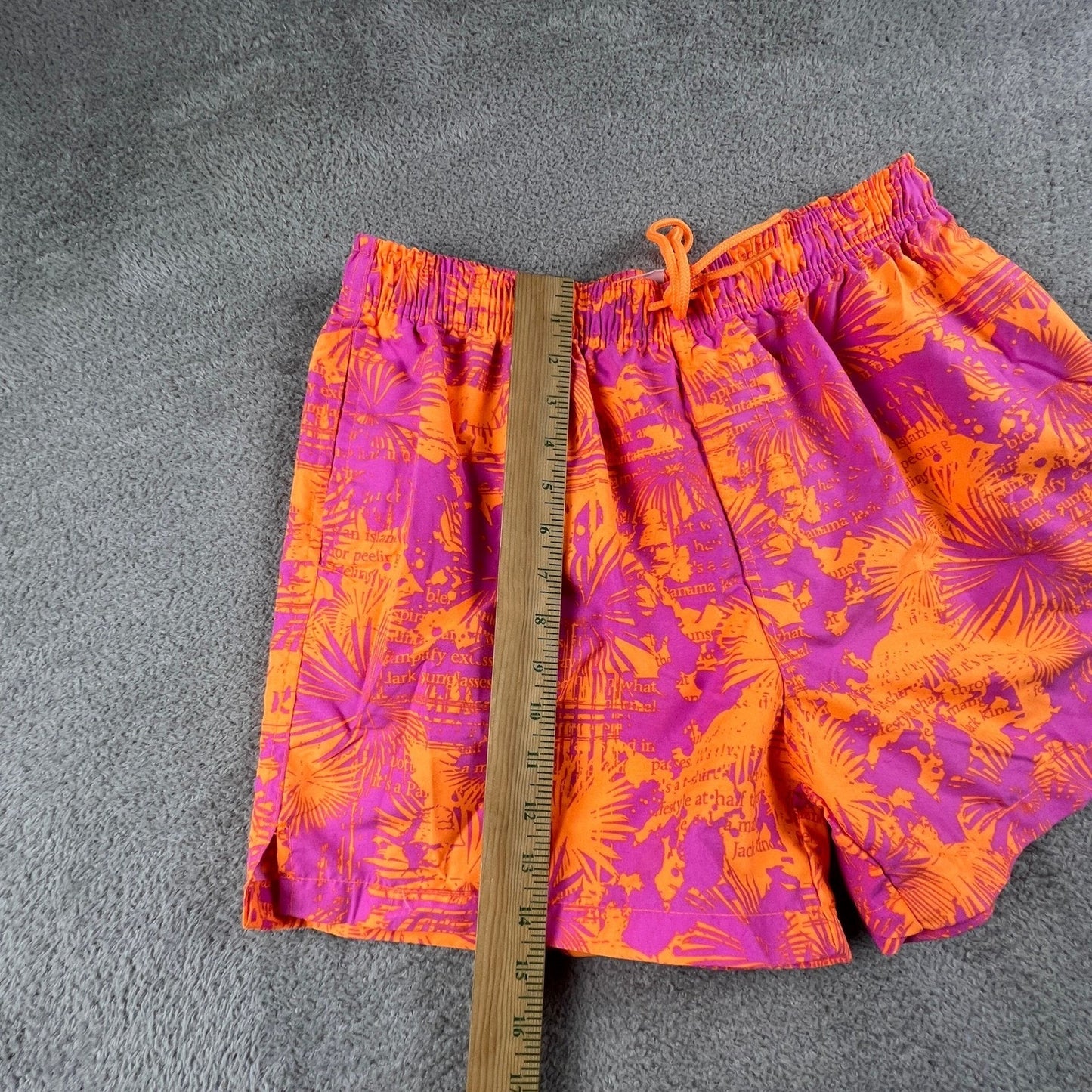 Panama Jack Swim Trunks Mens Medium Orange Purple Tropical Palm Script Beachwear