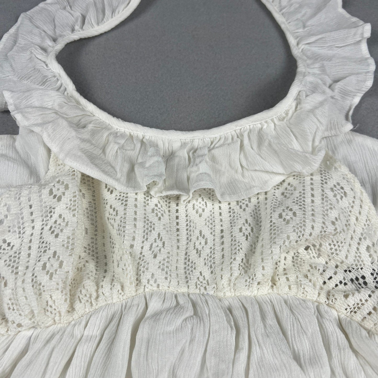 NWT Free People Maxi Dress XS Ivory White Lace Ruffle Halter Boho Summer Wedding