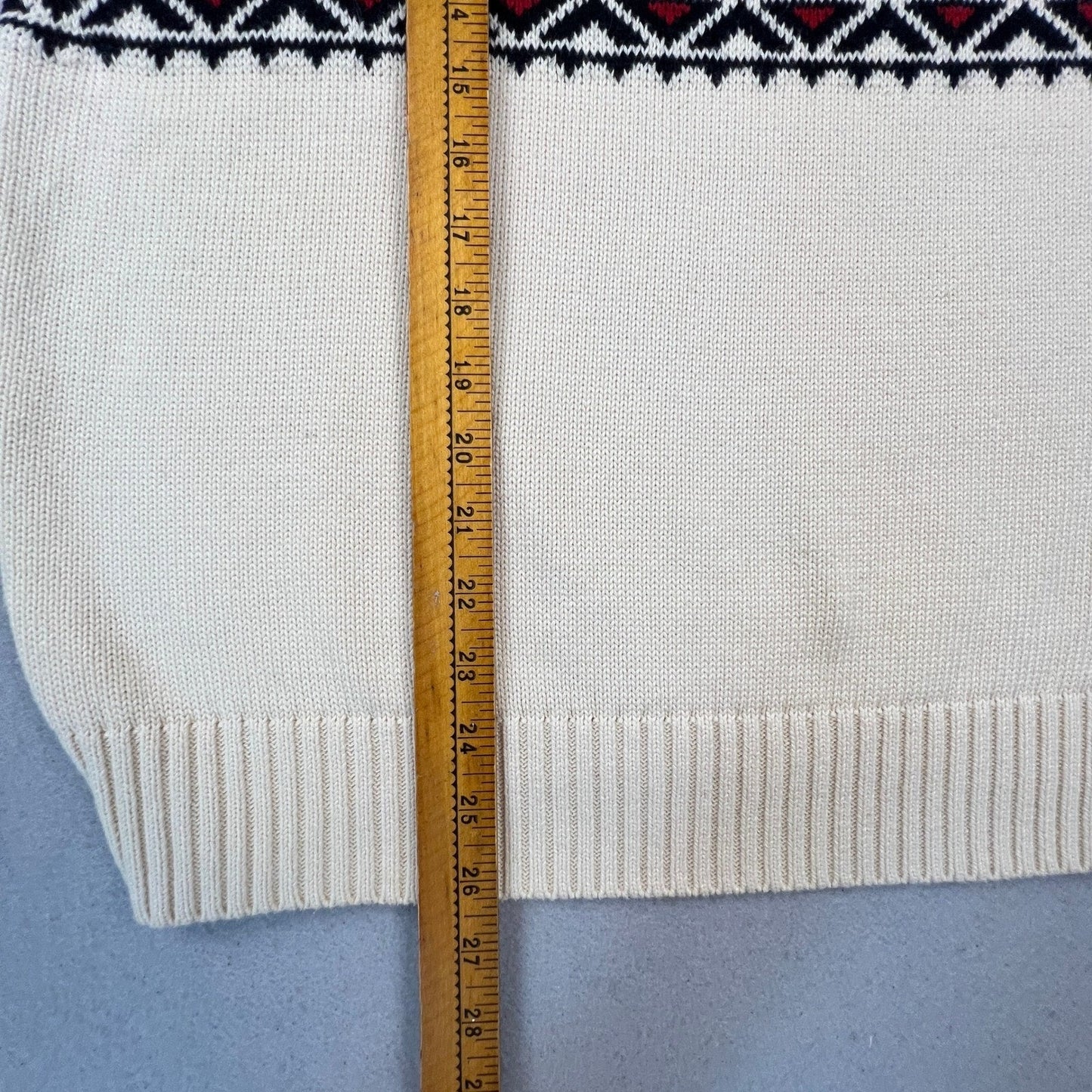 American Living Bear Fair Isle Sweater Mens Medium Cream Cotton Knit Cabin Core