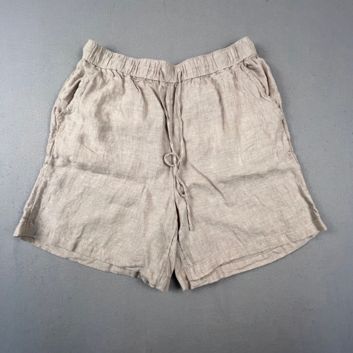 Tahari Shorts Womens M 100% Linen Elastic Waist Drawstring Casual Summer Boho