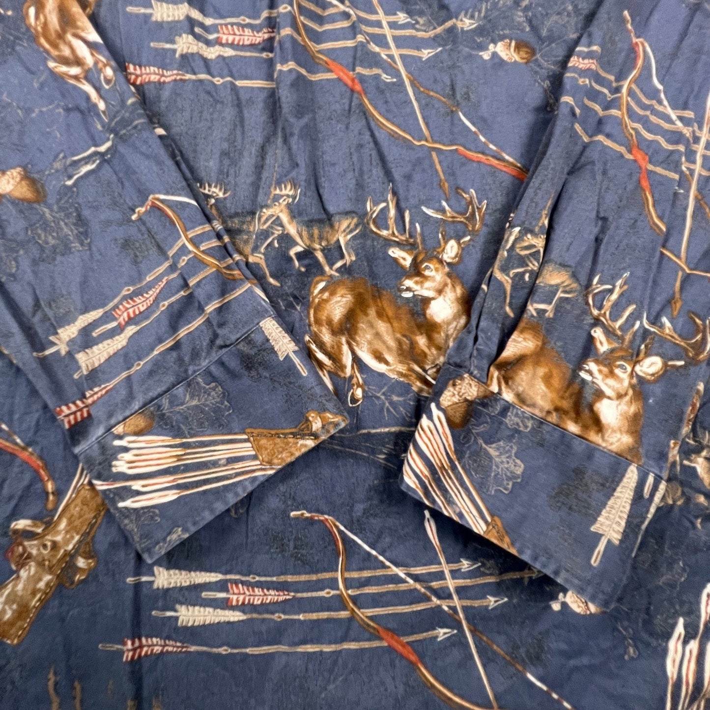 Gallop Button Down Shirt Mens XXL Blue Deer Bow Arrow Print Long Sleeve Hunting