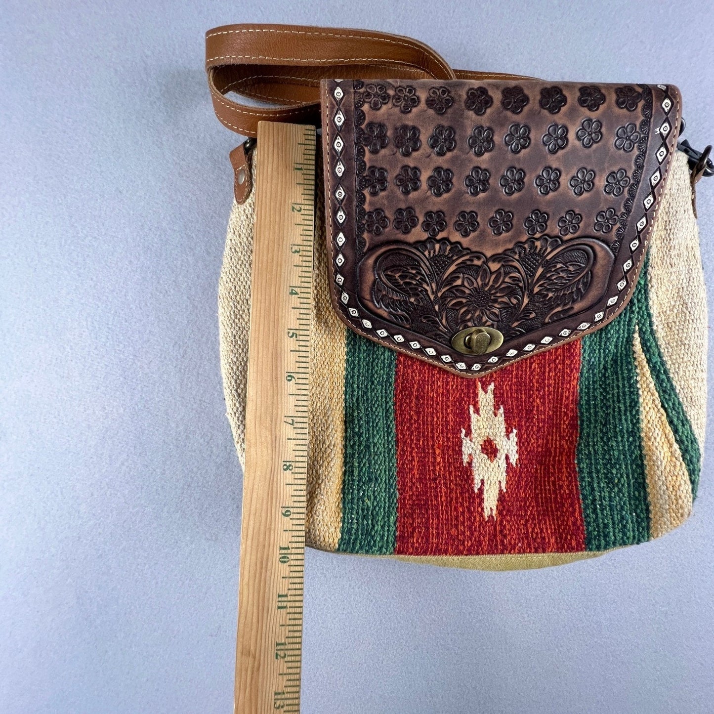 Myra Bag Western Crossbody Tooled Leather Canvas Aztec Boho Shoulder Bag