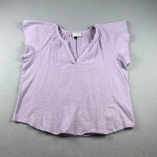 Gauze Top Womens Large Purple Cotton Flutter Sleeve Boho Blouse Universal Thread