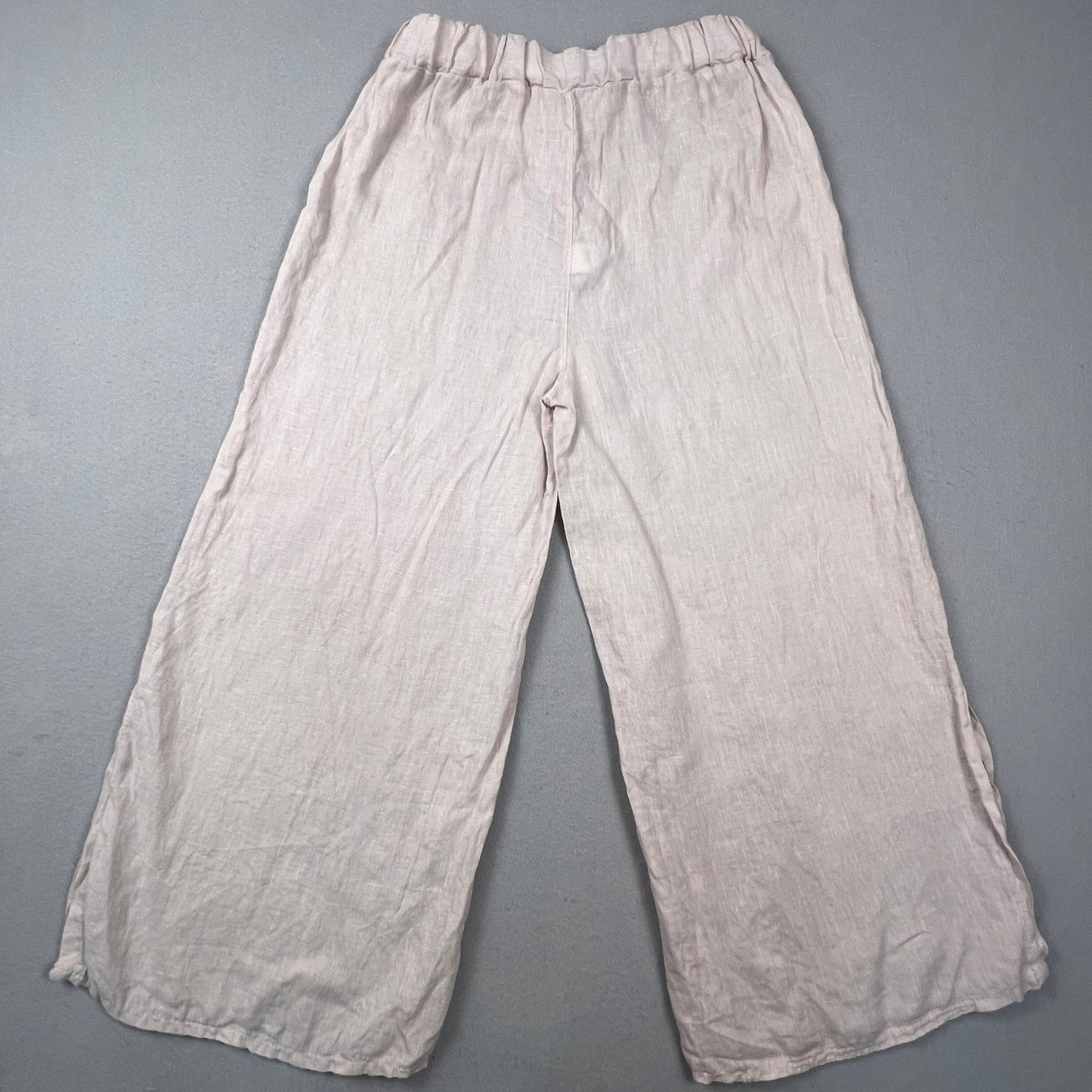 Meo Meli Linen Wide Leg Pants Womens OS Pink Drawstring Side Slit Made in Italy