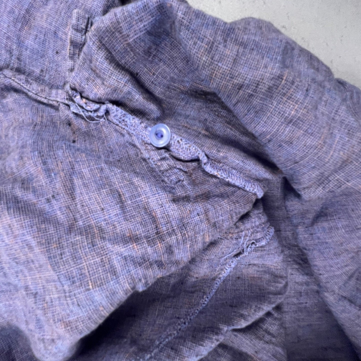 FLAX Linen Tunic Top Womens Large Purple Faux Wrap V-Neck Lagenlook Coastal Boho