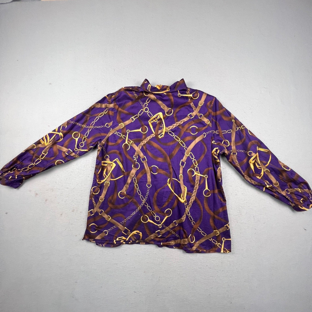 Lauren Ralph Lauren Shirt Womens 2X Purple Equestrian Chain Print Cotton Blouse