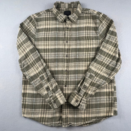 14th & Union Plaid Button Down Mens Size Medium Olive Green Cotton Flannel Style