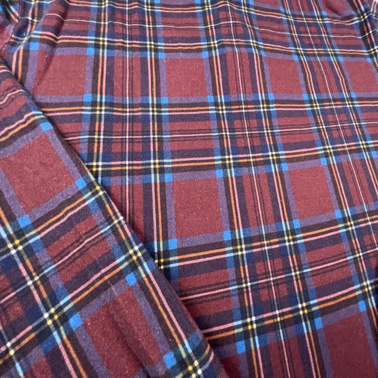 Lands' End Rugby Shirt Mens XL Burgundy Plaid Long Sleeve Cotton Preppy Classic