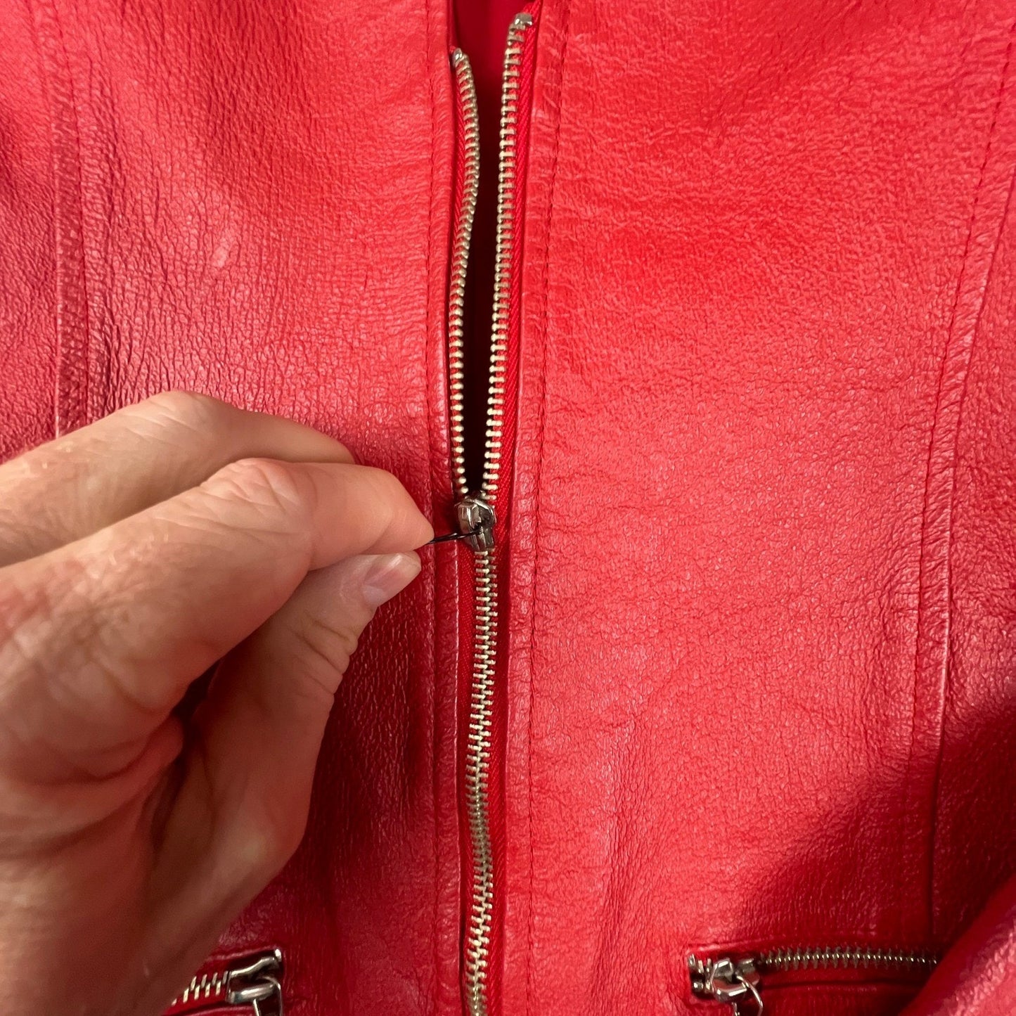 VTG 80s Don't Stop Leather Jacket Women Medium Red Zip Vintage Biker Chic Retro