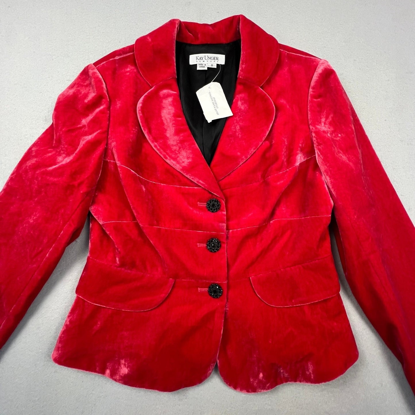 NWT VTG Kay Unger Velvet Blazer Women 8 Red Ornate Holiday Formal Jacket