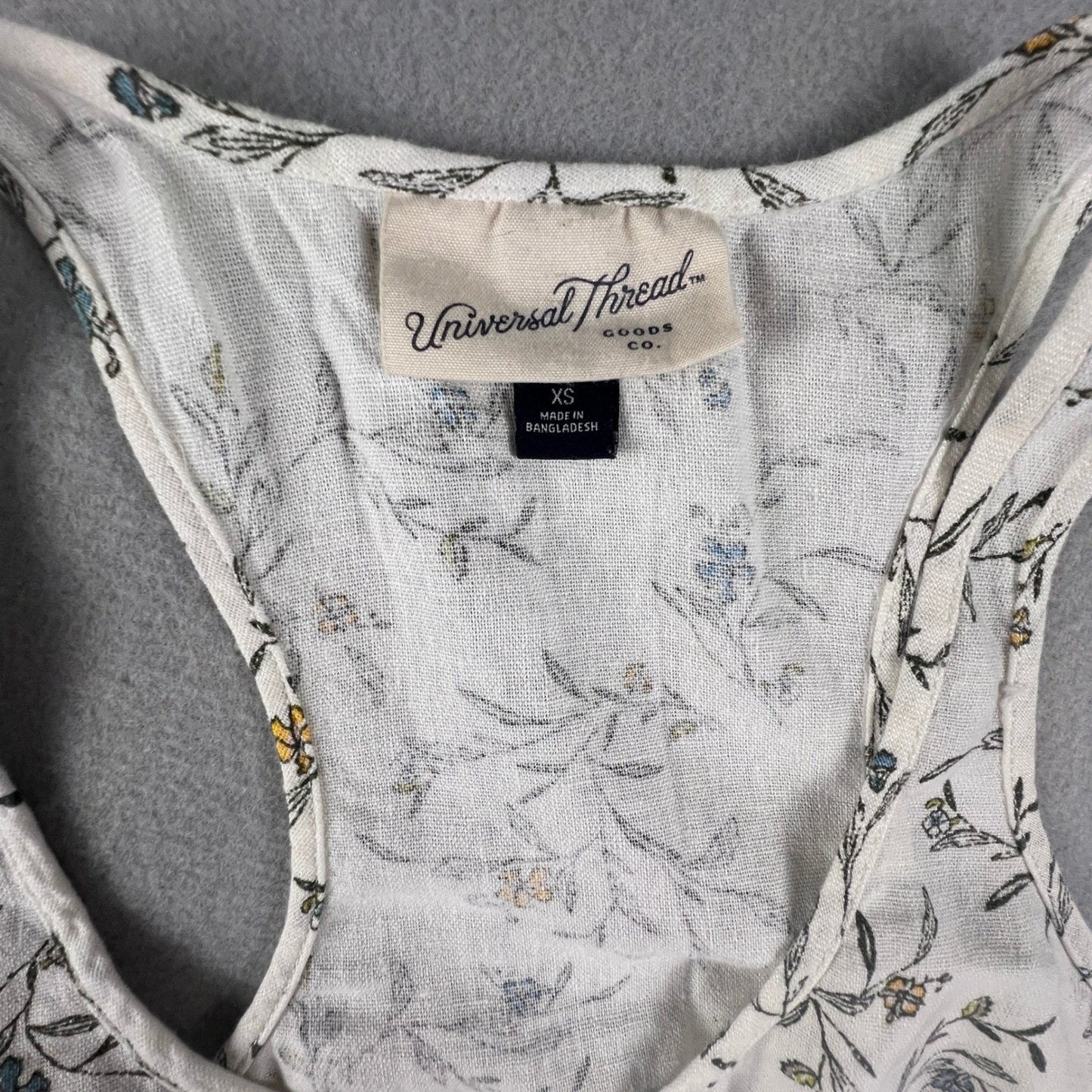 Floral Midi Dress Womens XS White Linen Blend Summer Casual Universal Thread