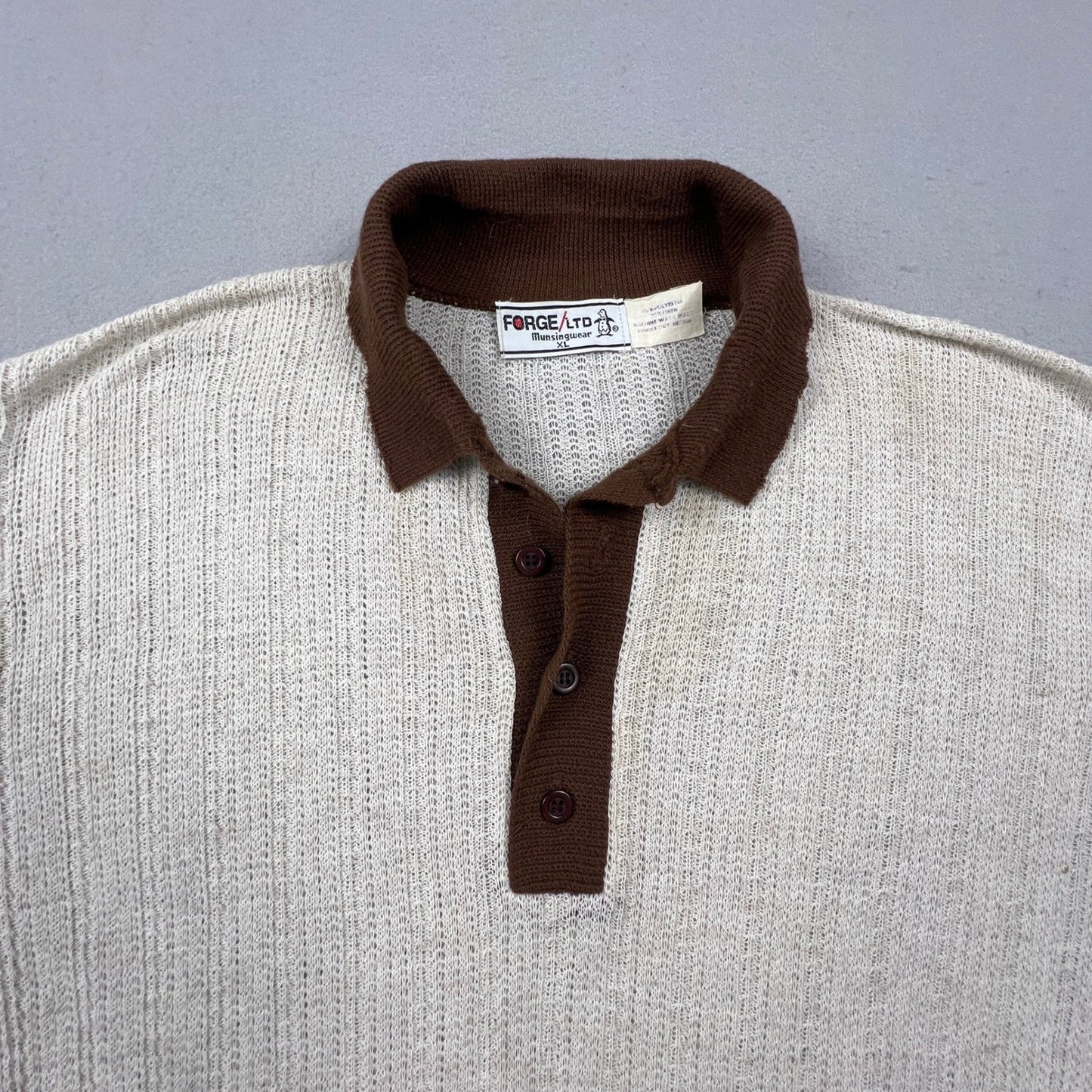 Forge Ltd Munsingwear Knit Polo Mens XL Paper Thin Linen Blend Vintage Retro