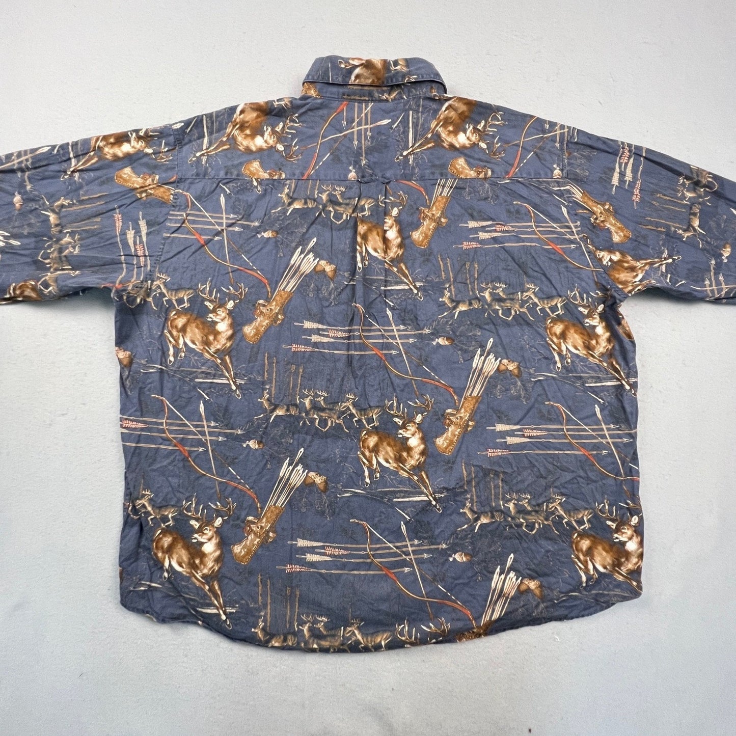 Gallop Button Down Shirt Mens XXL Blue Deer Bow Arrow Print Long Sleeve Hunting