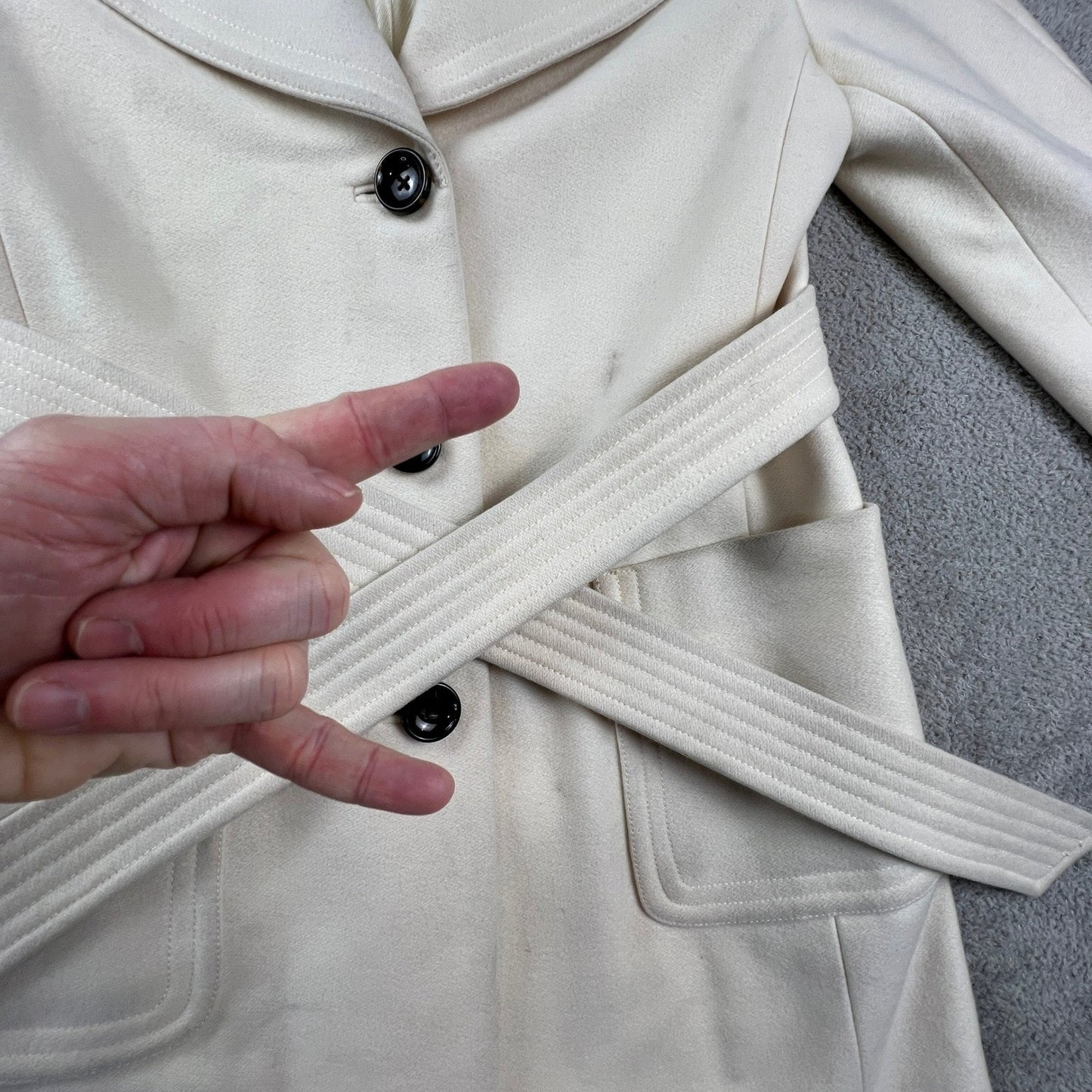 Banana Republic Womens Wool Blend Trench Coat Petite Medium Cream Ivory Minimal