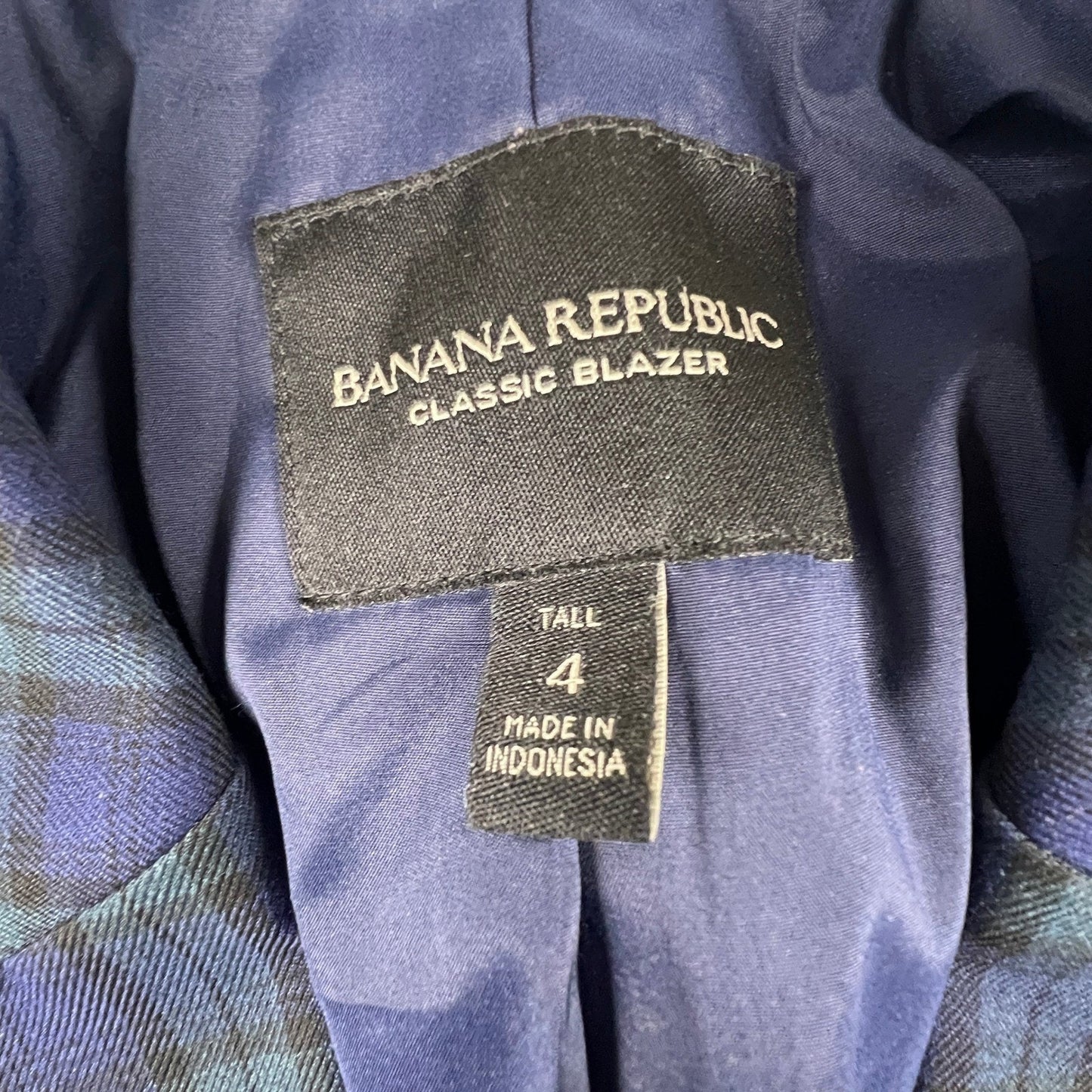 Banana Republic Classic Blazer Womens 4 Tall Navy Green Plaid Tailored Career
