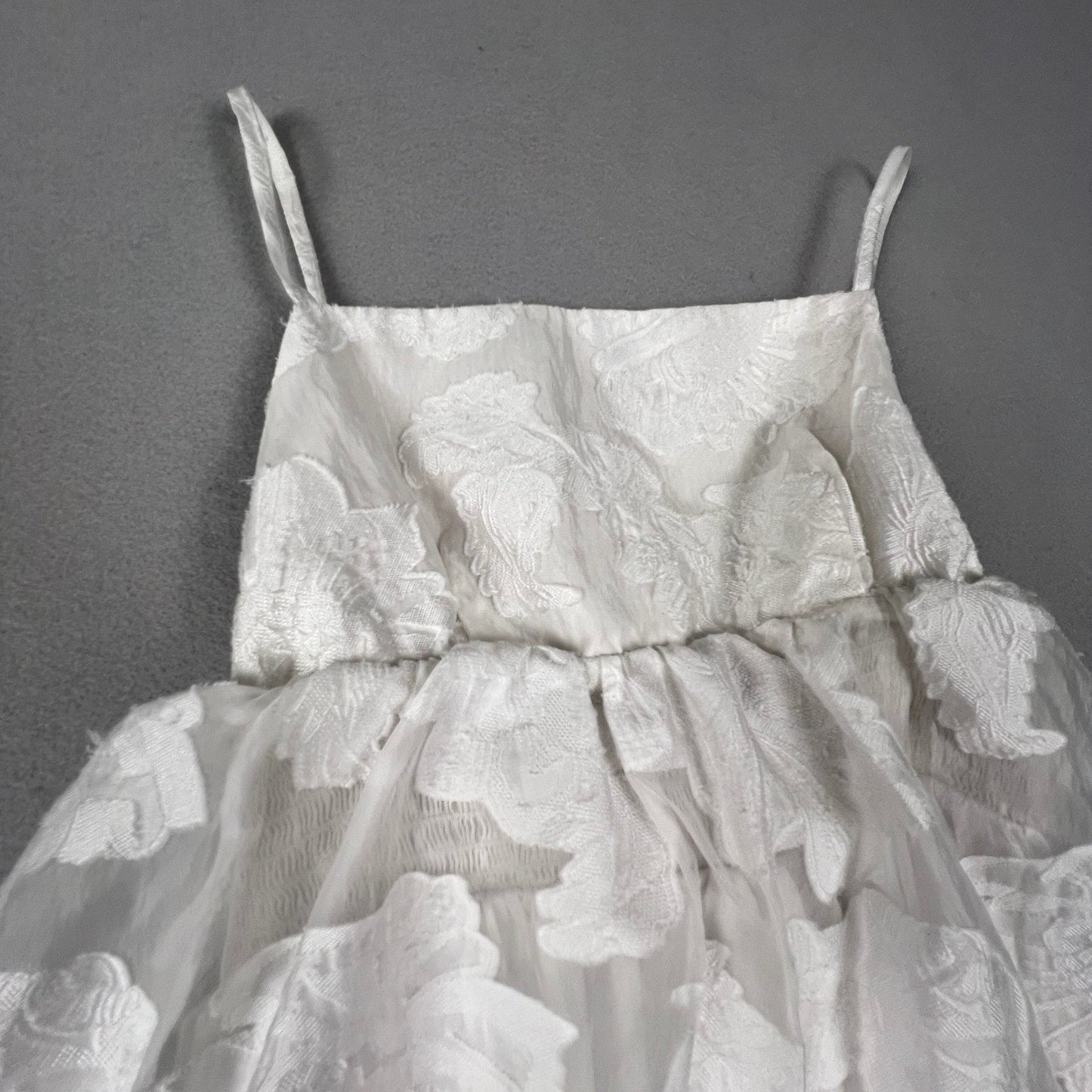BHLDN Maxi Dress Womens Small White Floral Jacquard Organza Empire Bridal Boho