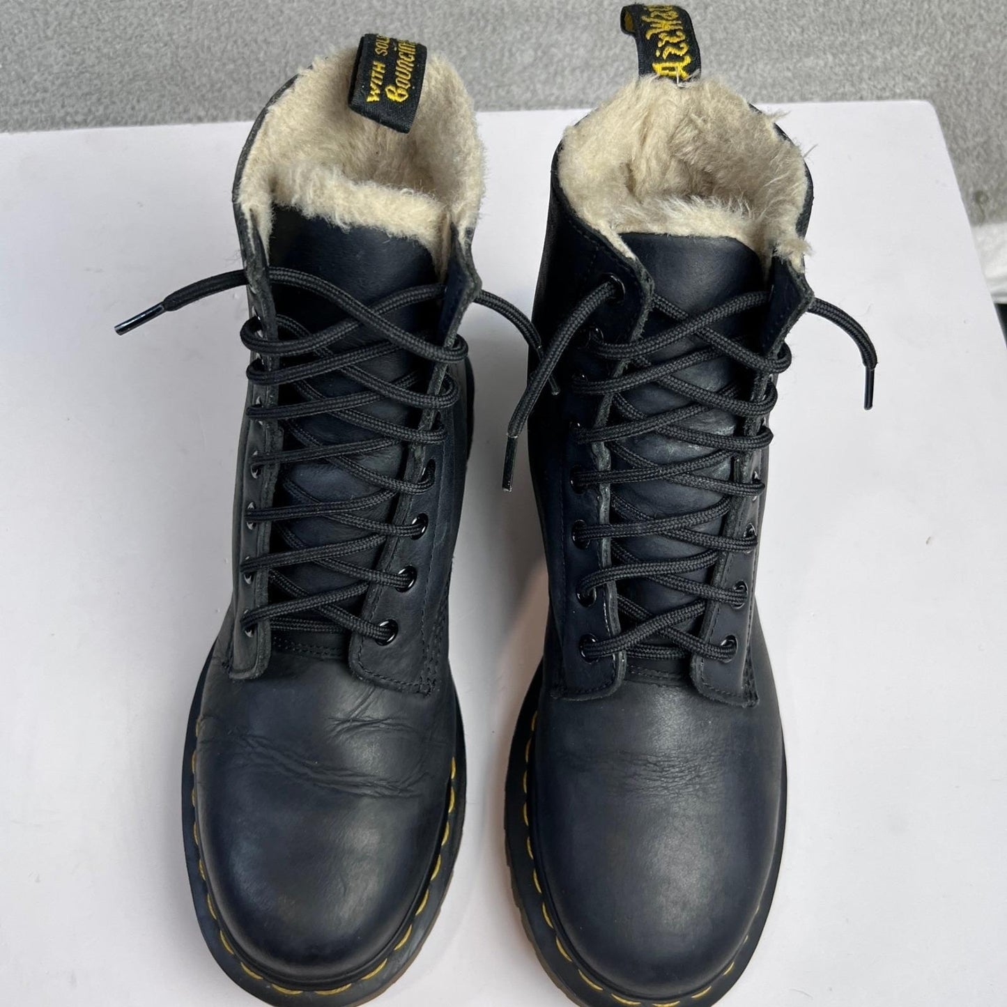 Dr Martens Boots US Size 8 1460 Black Leather Faux Fur Lined Combat Boots
