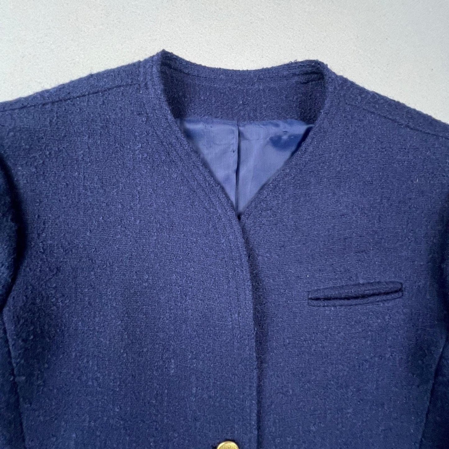 VTG Young Traditions Blazer Women 14 Navy Blue Gold Button Wool Blend Preppy