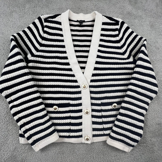 Sailor Chic Nautical Chunky Knit Striped V-Neck Sweater Talbot's Women's Medium