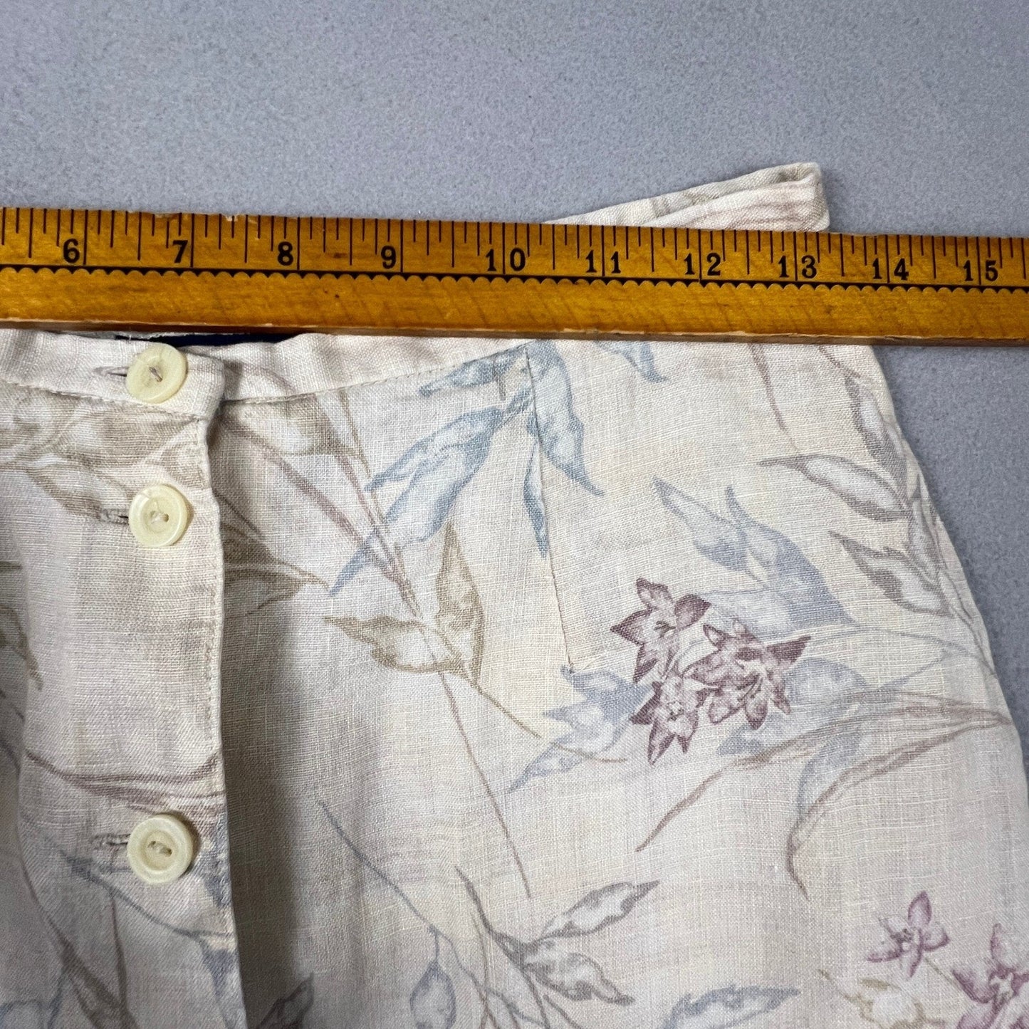 Liz Claiborne Lizsport Skirt Womens 8P Beige Floral Linen Button Front Midi Boho