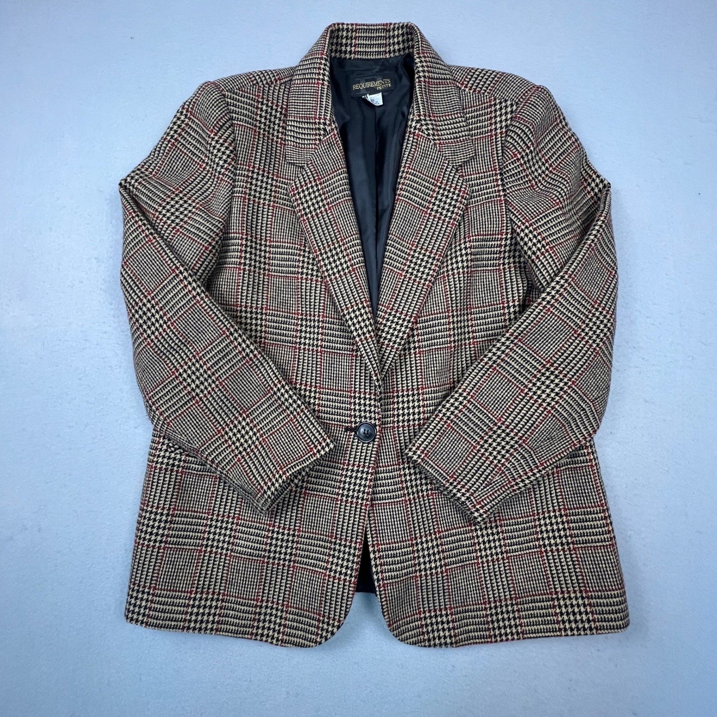 VTG 90s Preppy Dark Academia Blazer Women 14P Glen Plaid Wool Blend Business