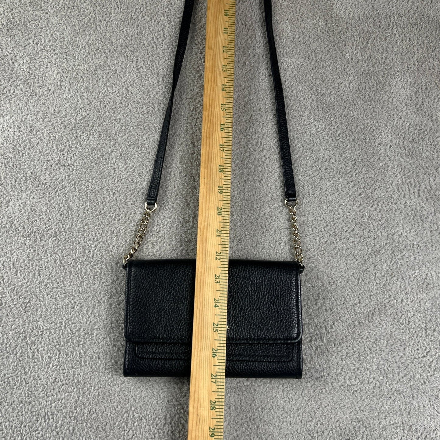Kate Spade Black Pebbled Leather Crossbody Bag Gold Chain Strap Clutch Wallet