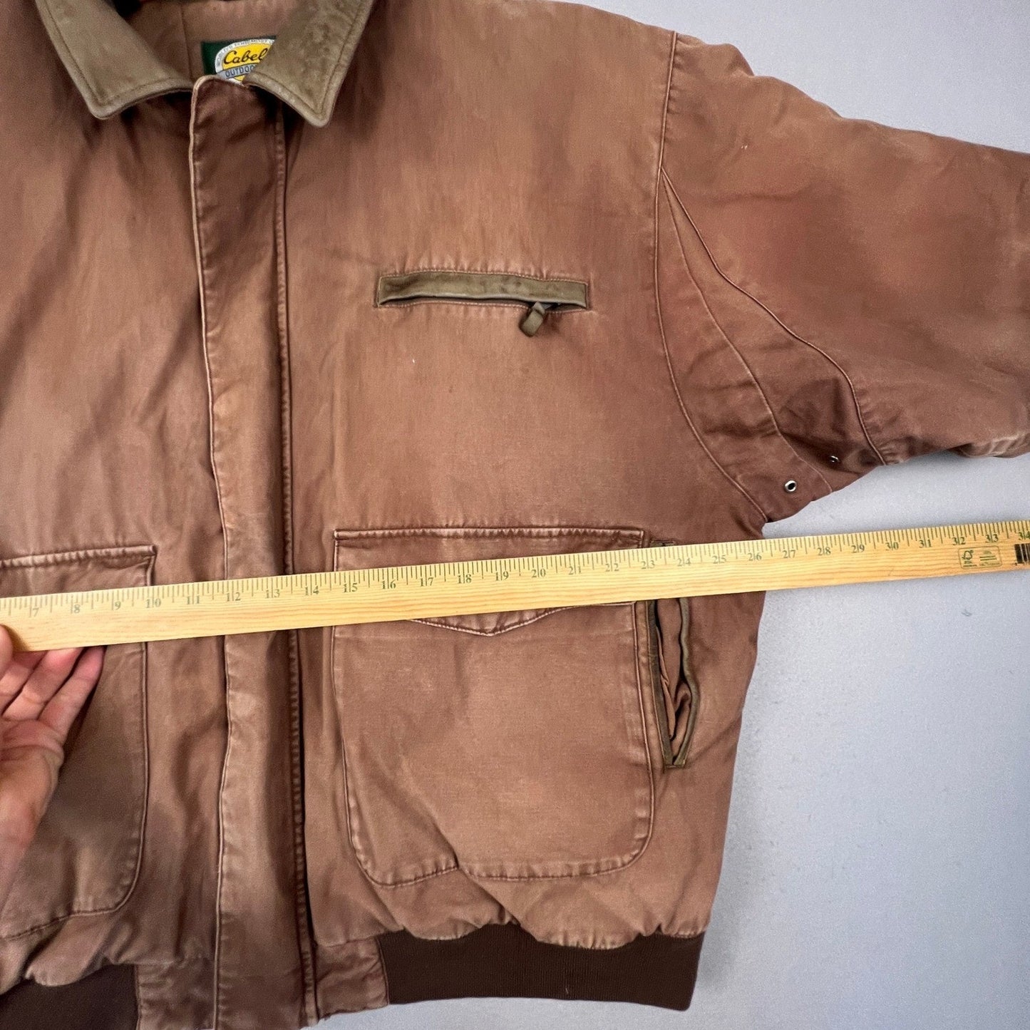 VTG Cabelas Canvas Jacket Mens XL Brown Leather Collar Workwear Outdoor Coat Job
