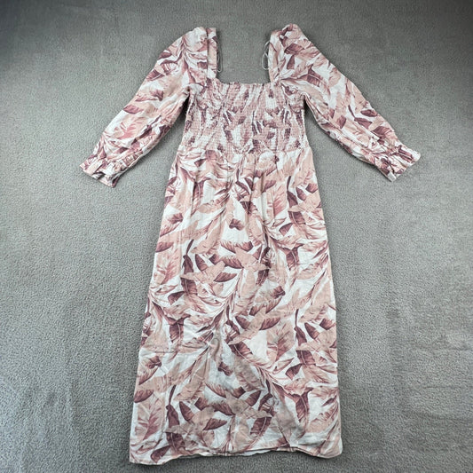 Costal Cowgirl Smocked Linen Blend Maxidress Womens Medium Resort