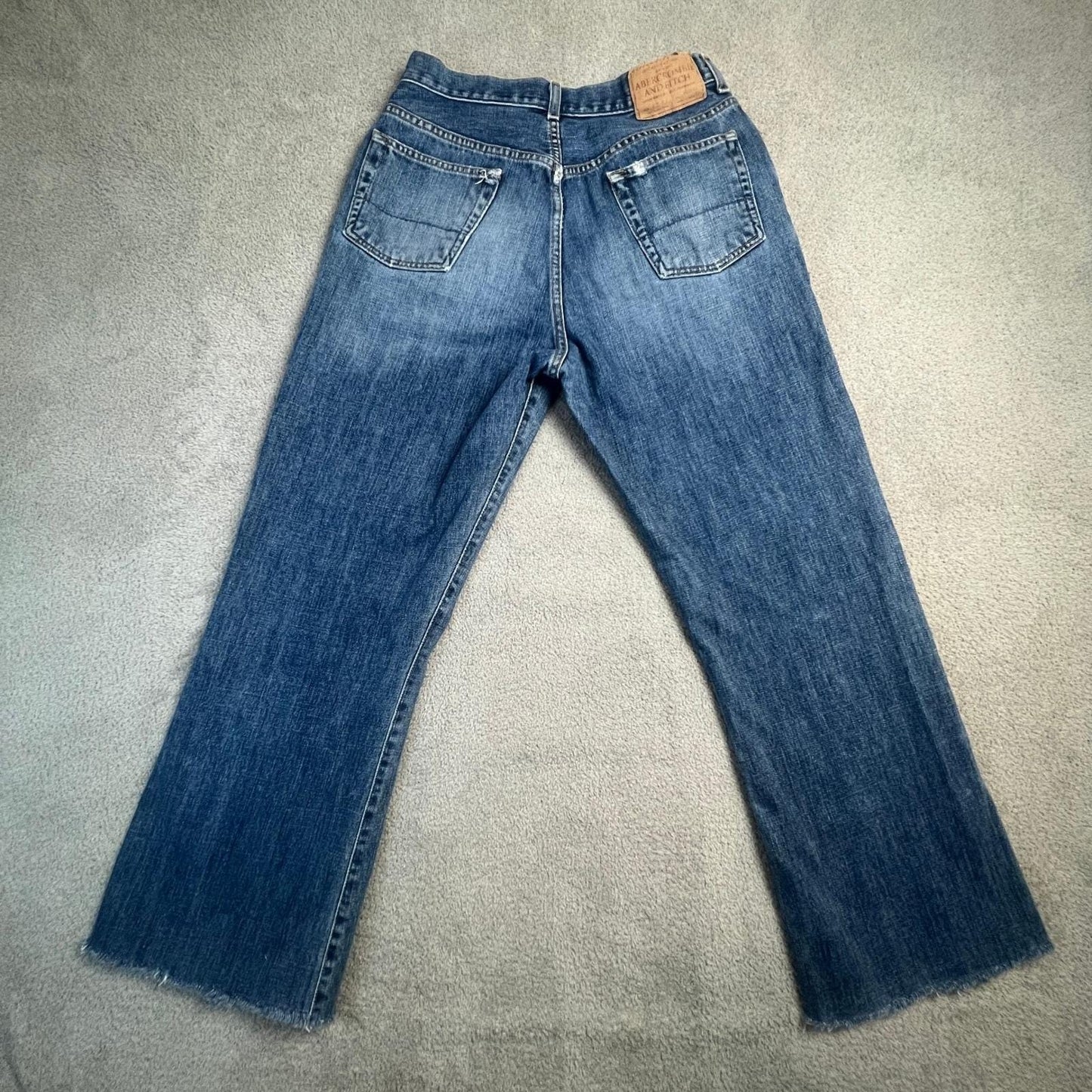 Vintage Y2K Abercrombie & Fitch Mens 31x28 Blue Faded Raw Hem Straight Leg Jeans