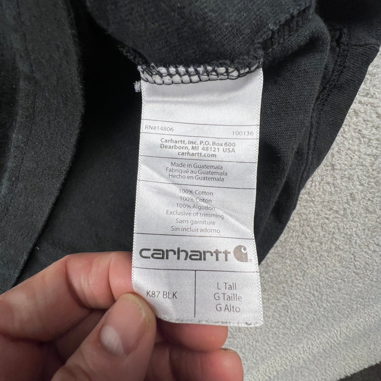 Carhartt Pocket T-Shirt Mens Large Tall Black Original Fit Workwear Tee K87