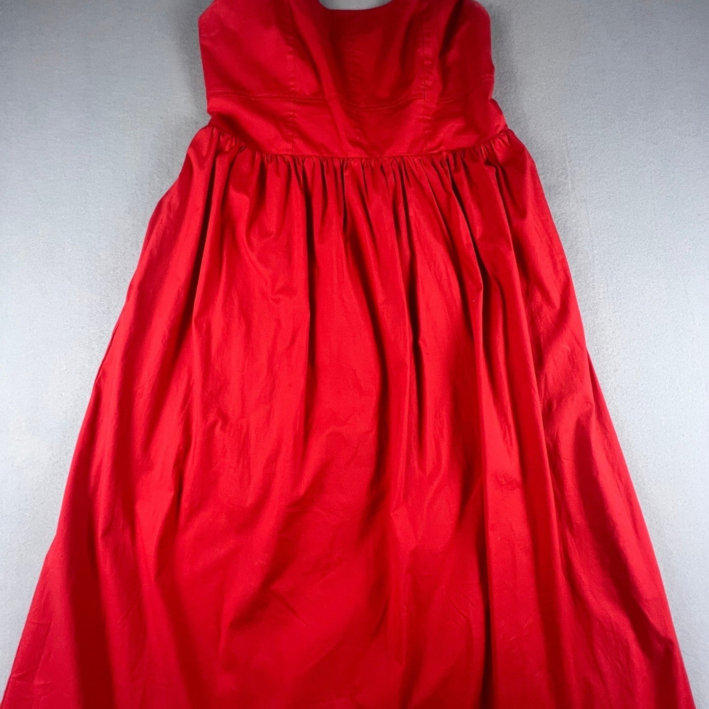 Red Cotton Blend Maxi Dress L Smocked Back A Line Summer Vacation Chic Classic