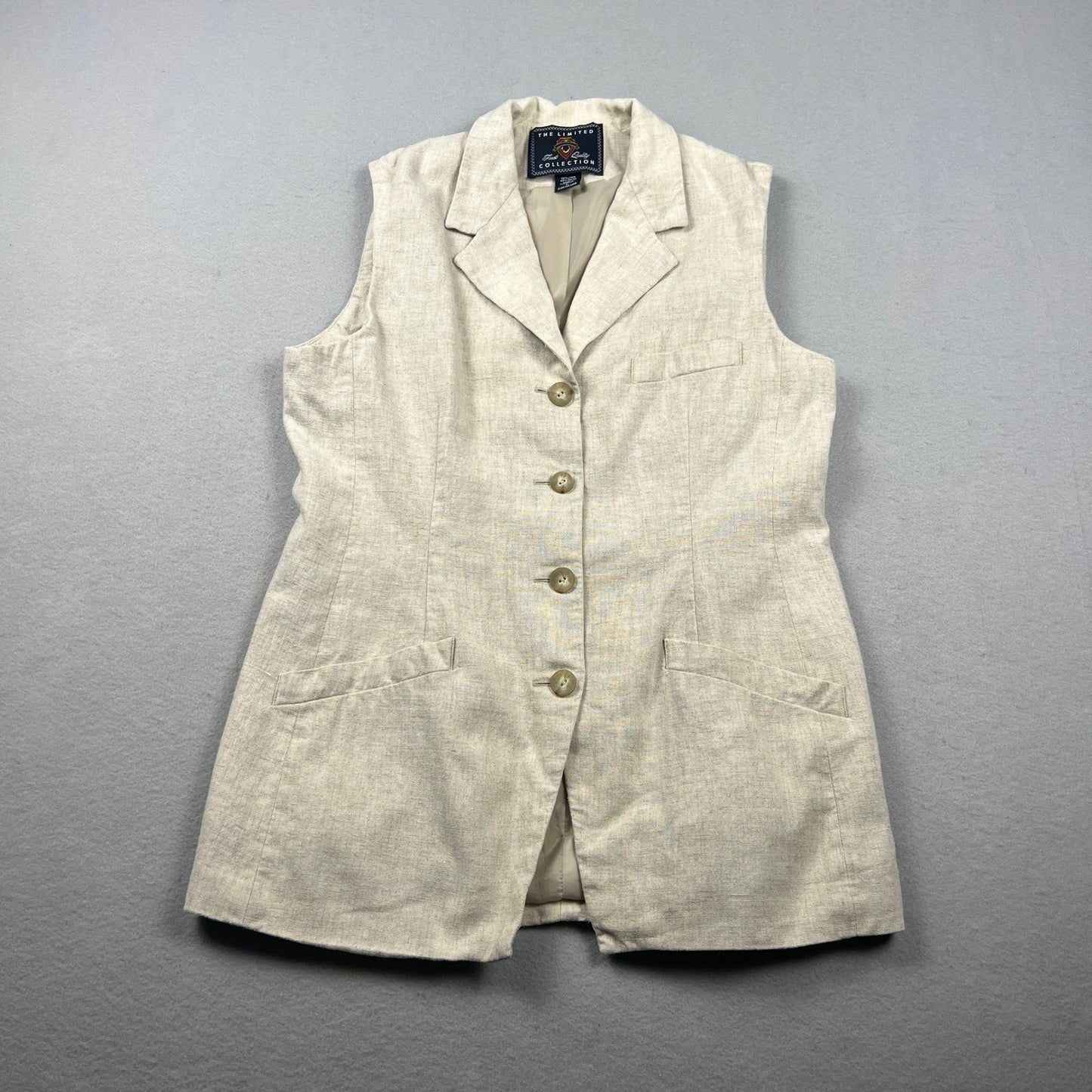 The Limited Vest Womens Large Beige Linen Blend Tailored Neutral Chic Academia