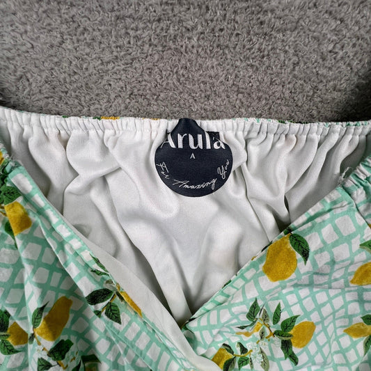 Arula Lemon Print Gingham Top Womens Puff Sleeve Peplum Cottagecore Summer