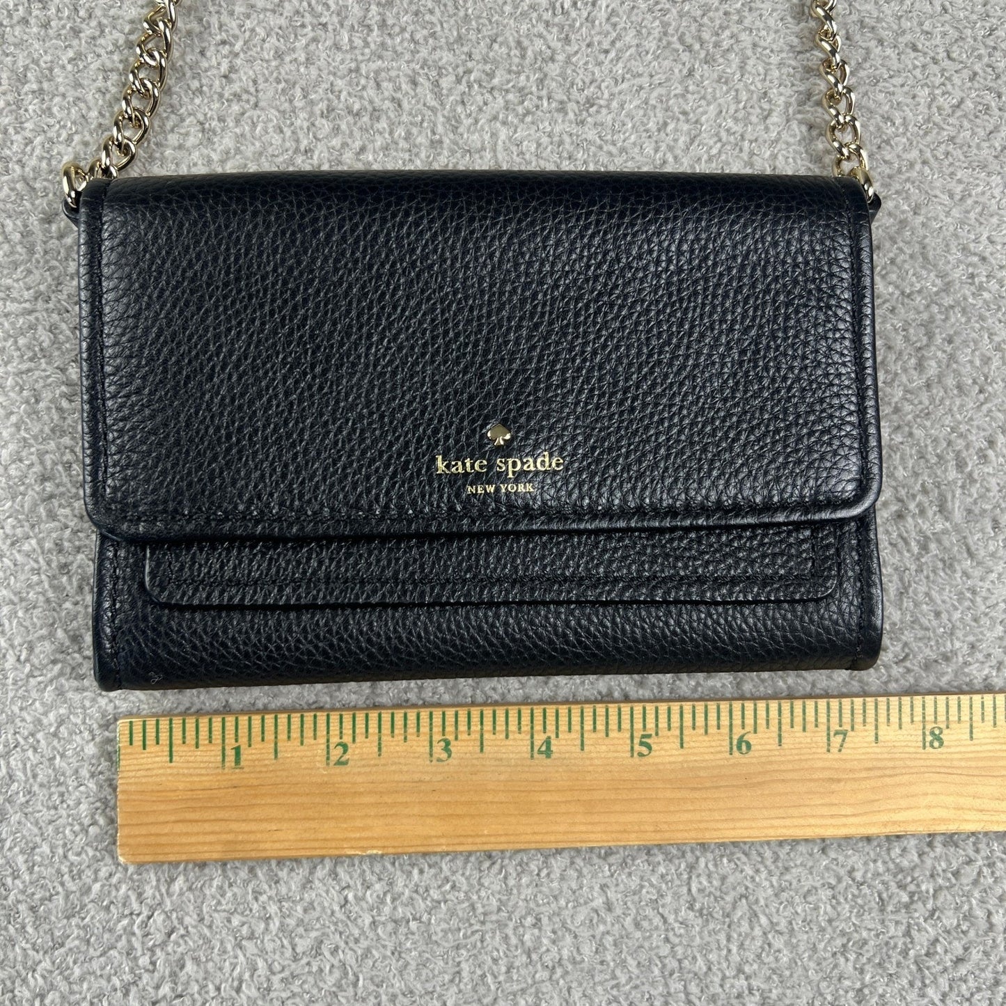 Kate Spade Black Pebbled Leather Crossbody Bag Gold Chain Strap Clutch Wallet