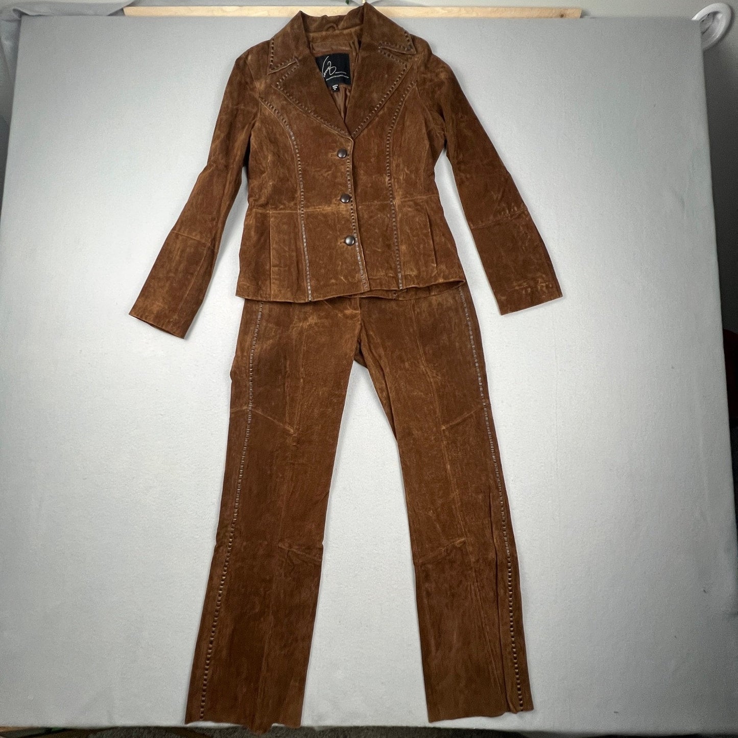 VTG Venus Williams Wilsons Leather Suit Set Womens M Brown Suede 3pc Western Y2K