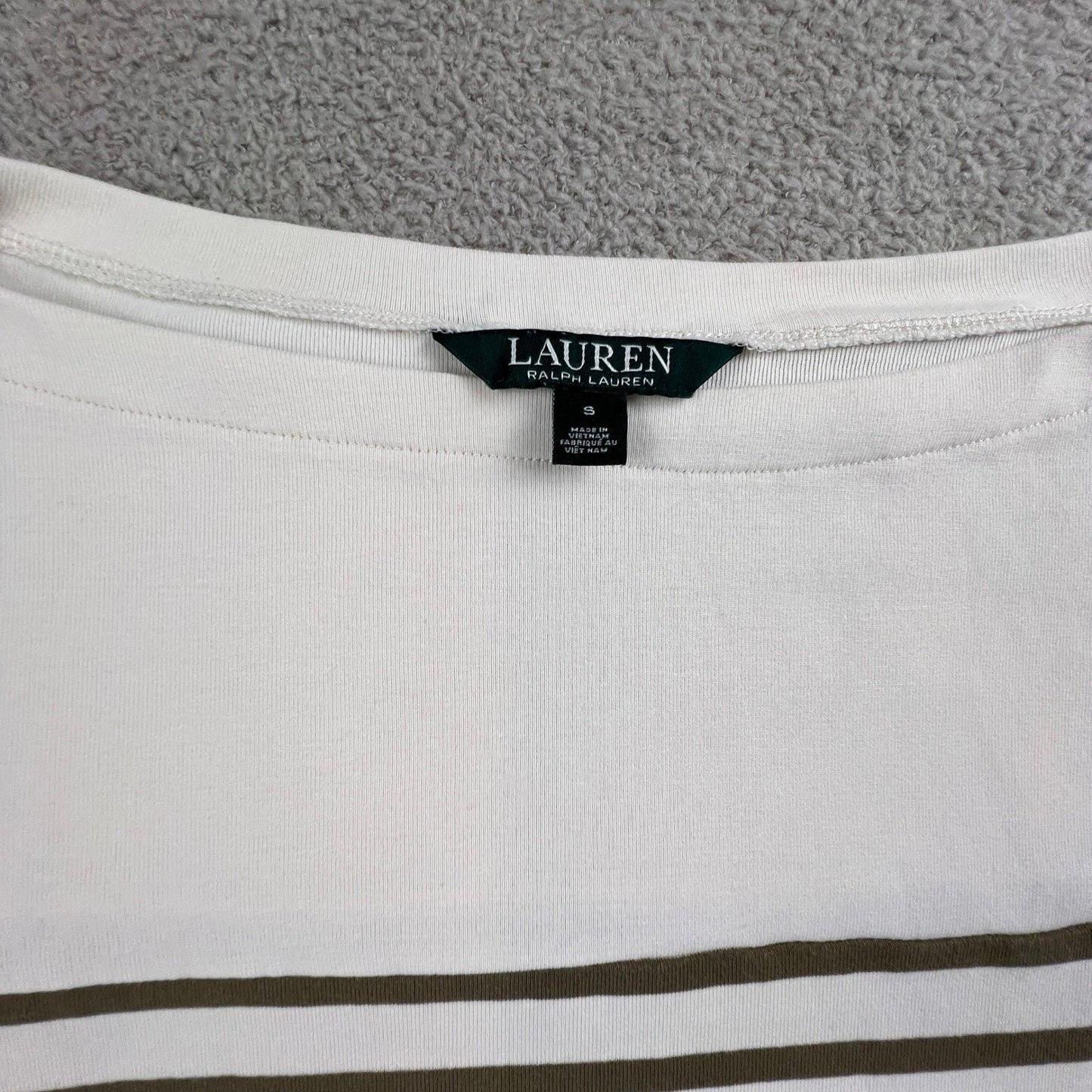 Lauren Ralph Lauren Womens Small Striped Top Cream Brown Preppy Coastal Chic