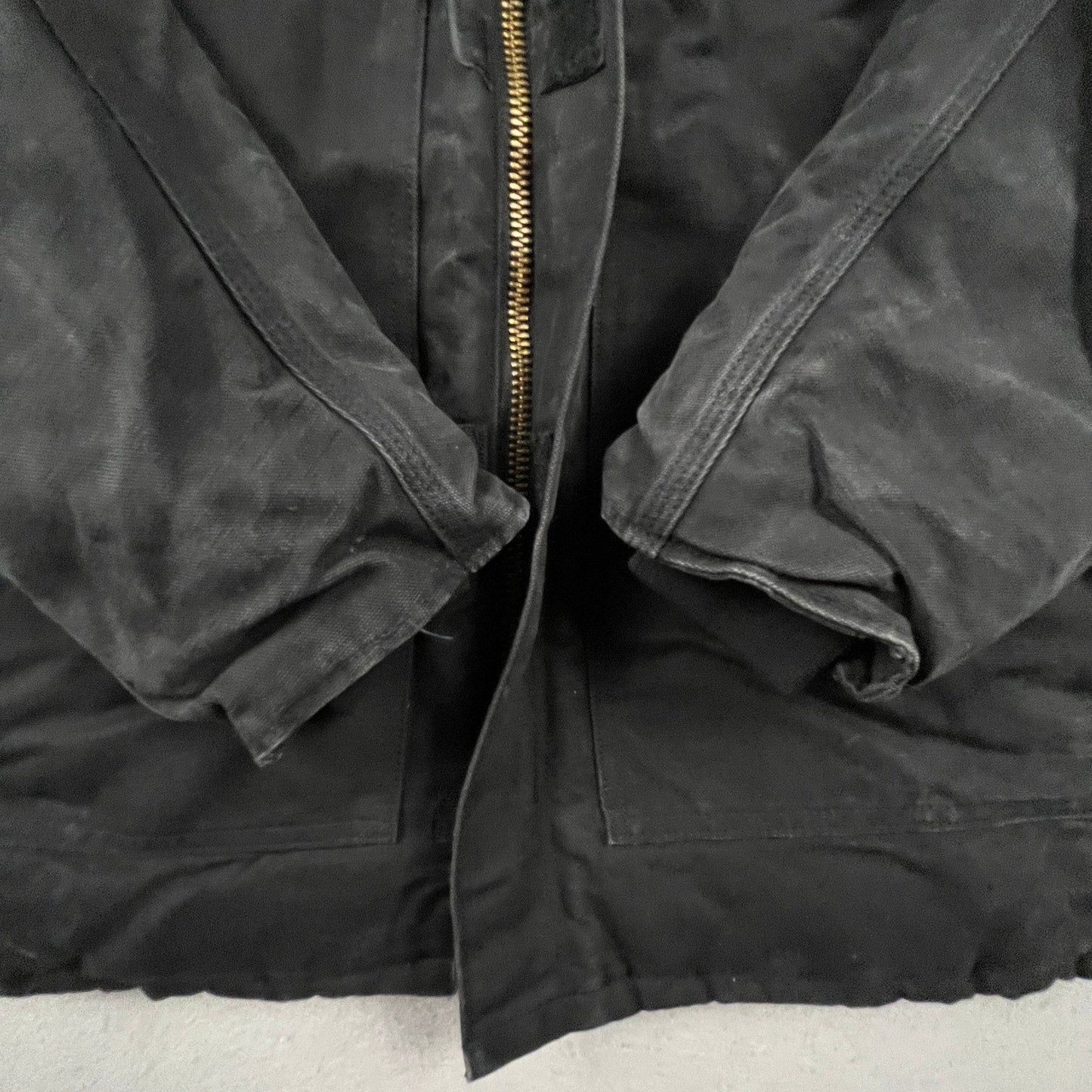 VTG Carhartt Black Arctic Quilt Lined Traditional Duck Canvas Coat Hood C26 BLK