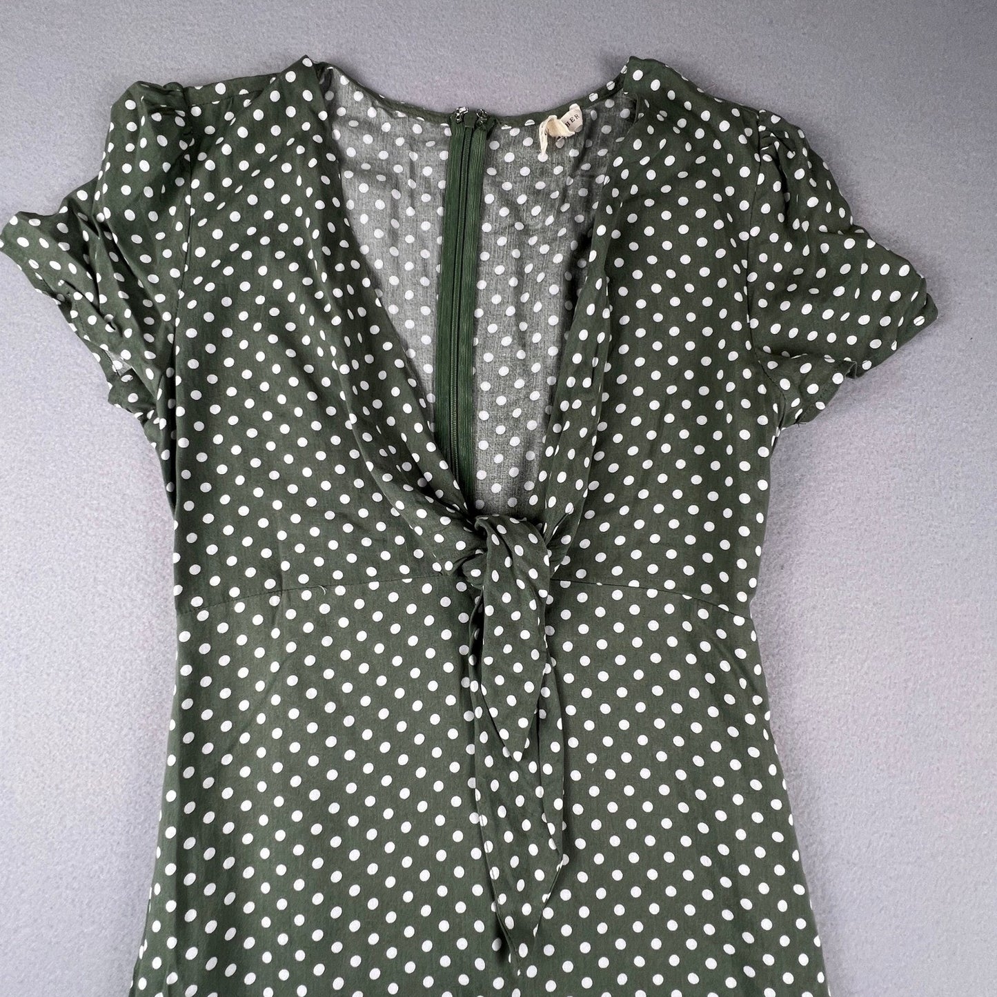 Anthropologie Grade & Gather Midi Dress Womens M Green Polka Dot Summer Casual