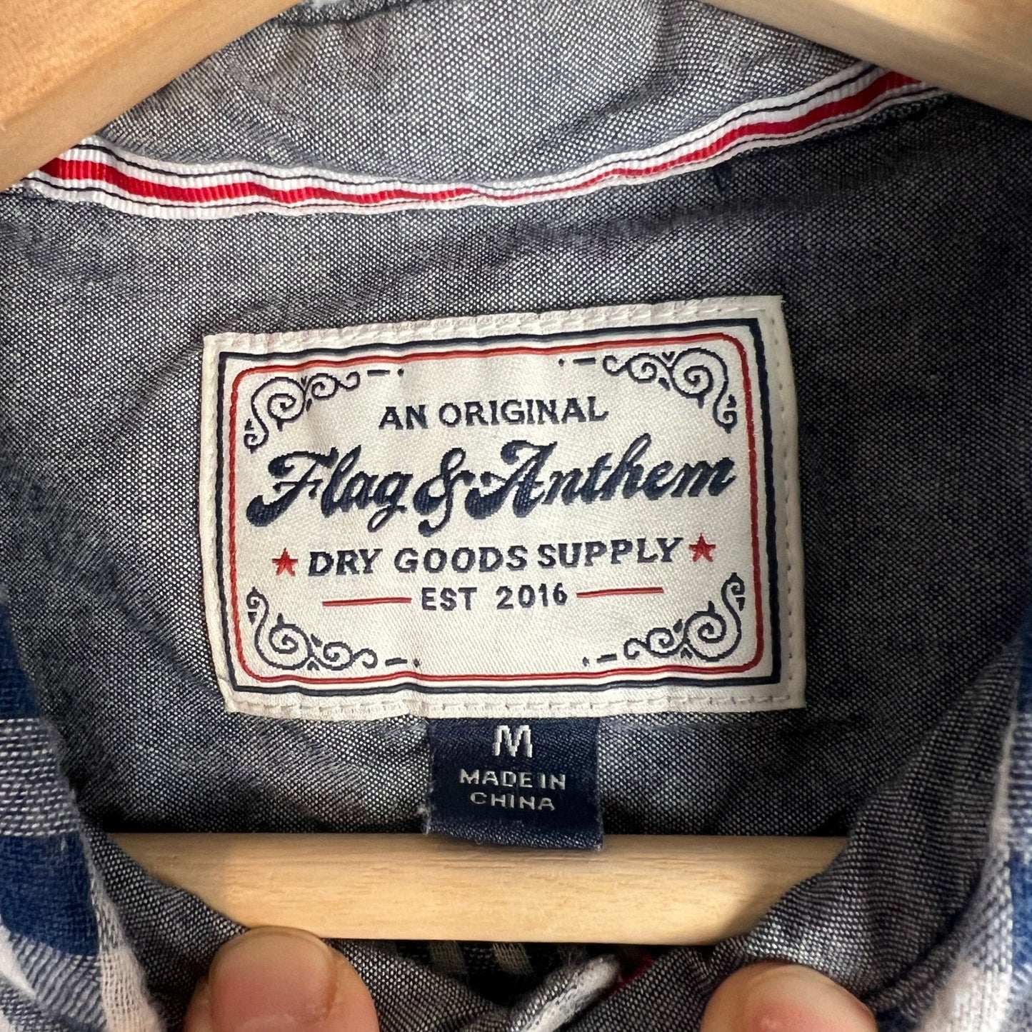 Flag & Anthem Button Down Shirt Men's Medium Gingham Check Long Sleeve