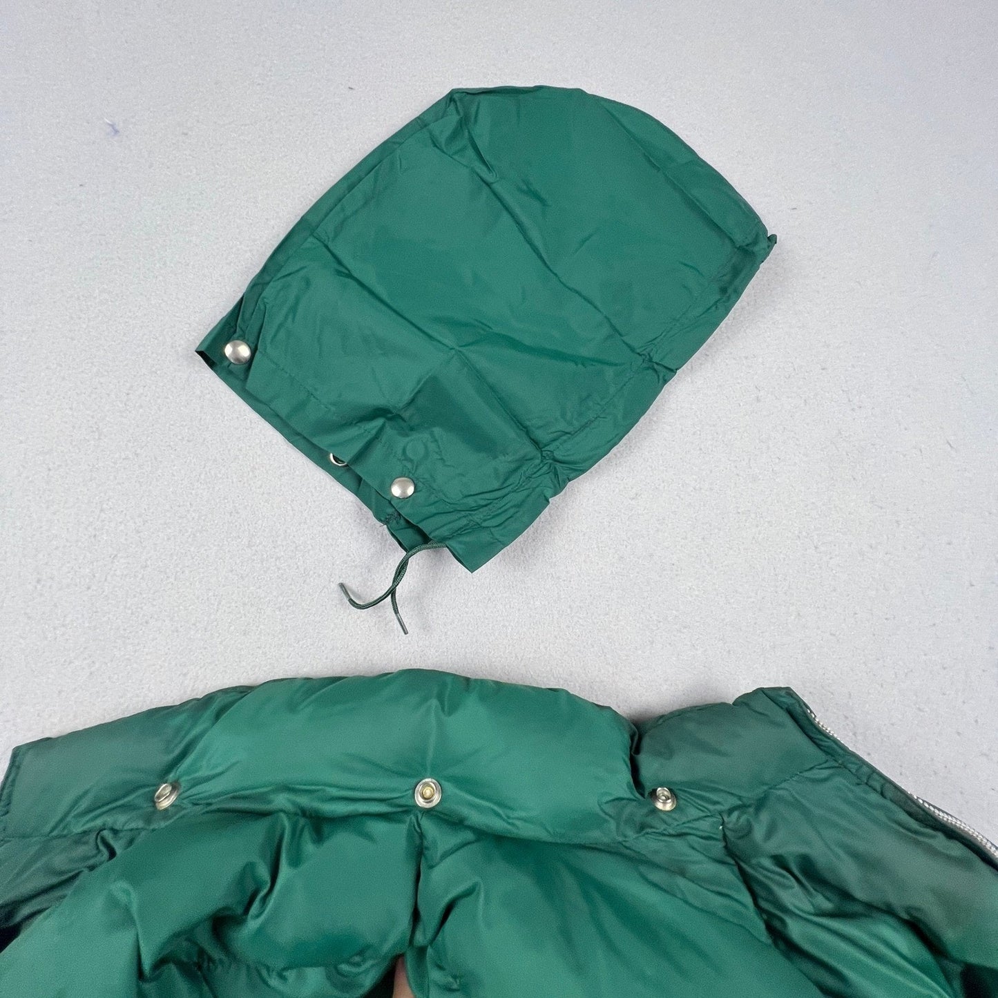 Comfy Goose Down Puffer Jacket Mens XL Green Vintage Seattle Quilt Mfg Hooded