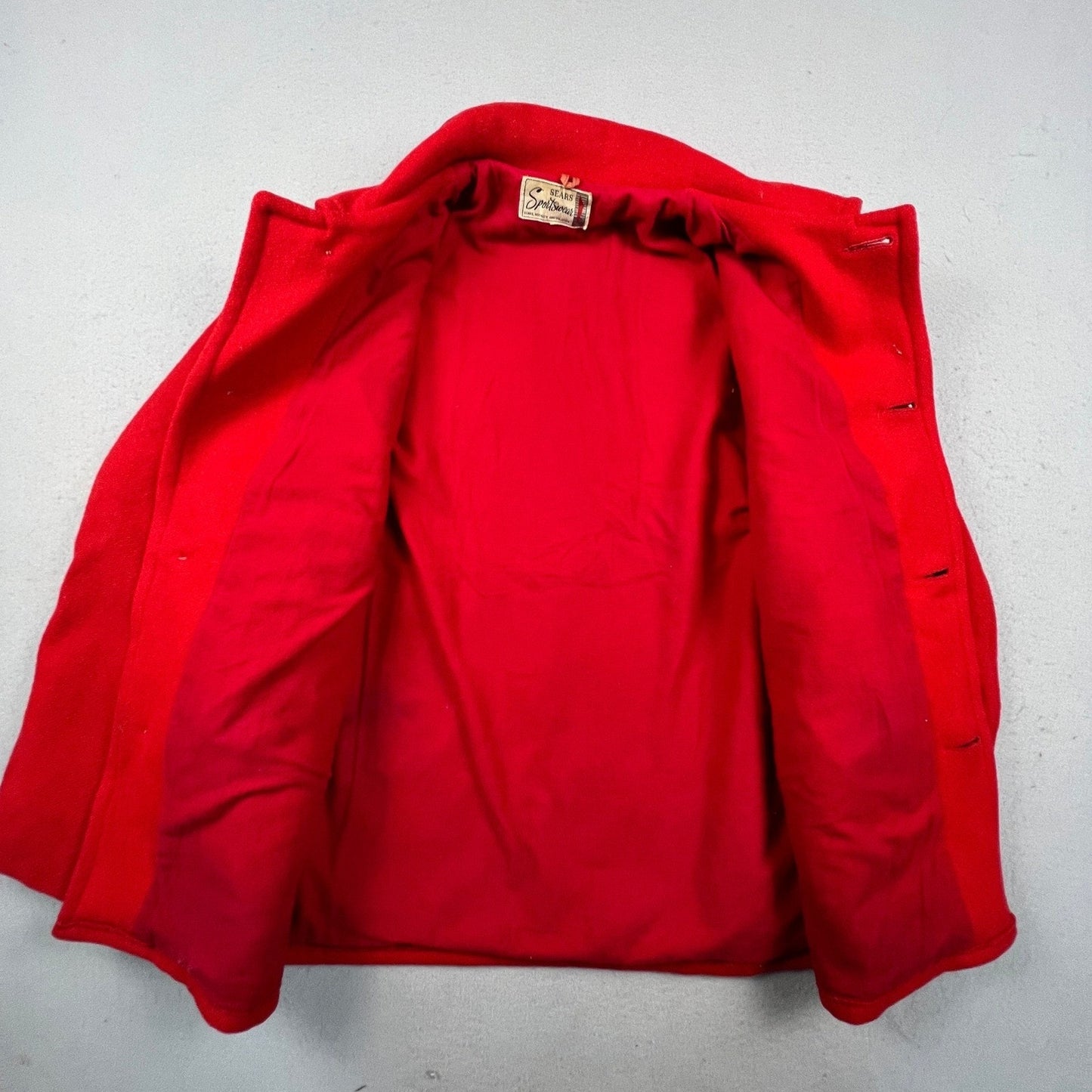 Vintage Sears Sportswear Wool Cruiser Jacket Mens L Red Hunting Game Pocket 60s