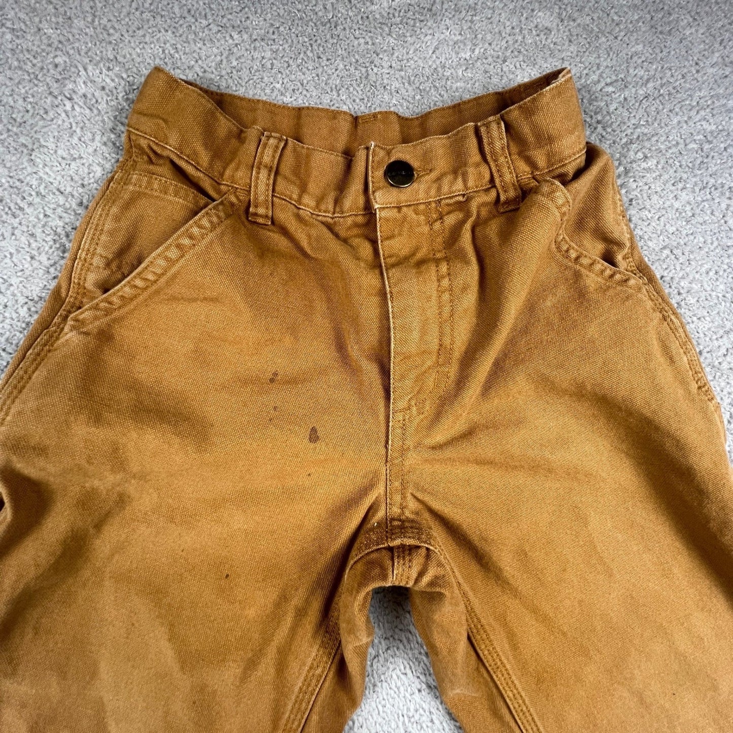 Carhartt Carpenter Pants Kids 8 Brown Flannel Lined Canvas Duck Workwear Utility